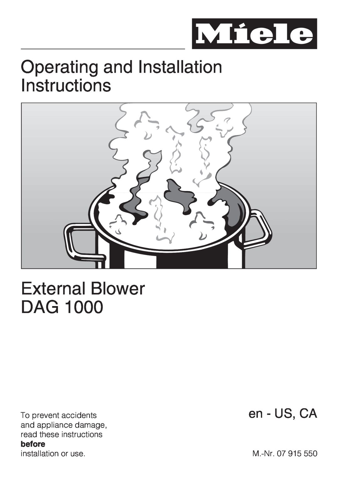 Miele miele External Blower installation instructions Operating and Installation Instructions, External Blower DAG 