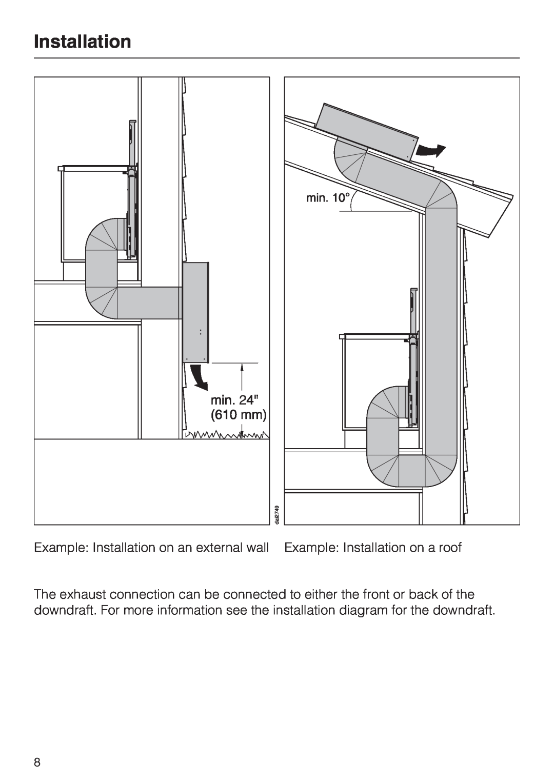 Miele DAG 1000, miele External Blower installation instructions Installation, dai2749 