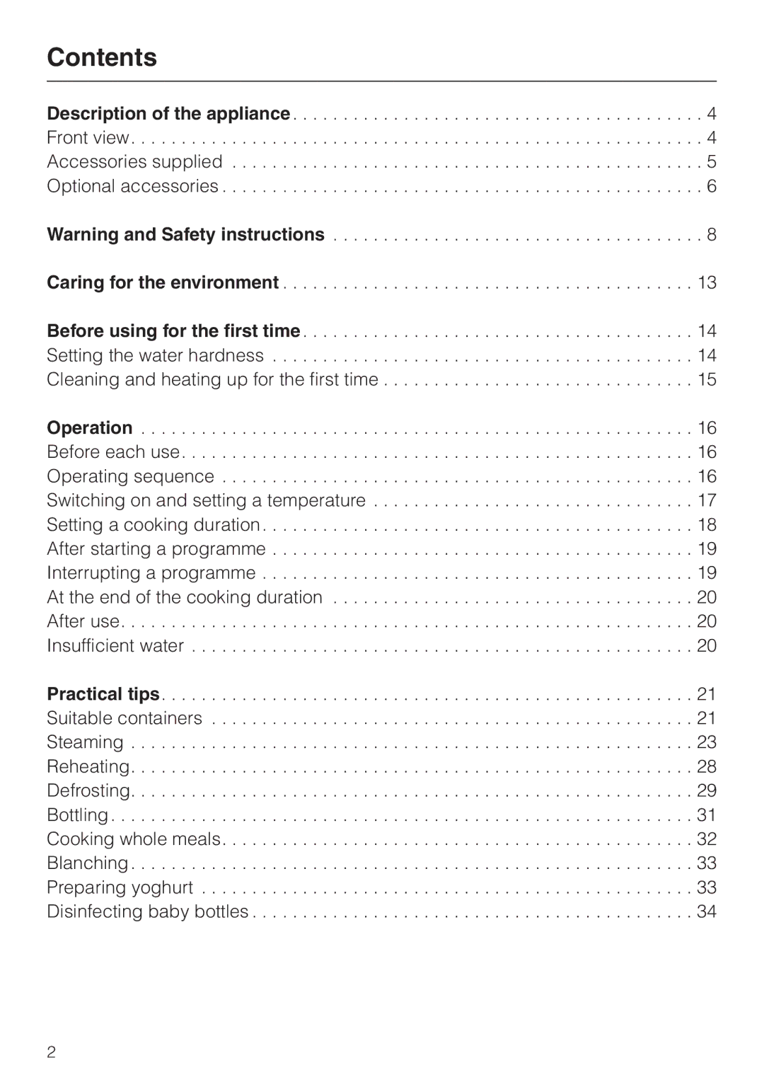 Miele DG 1050 manual Contents 