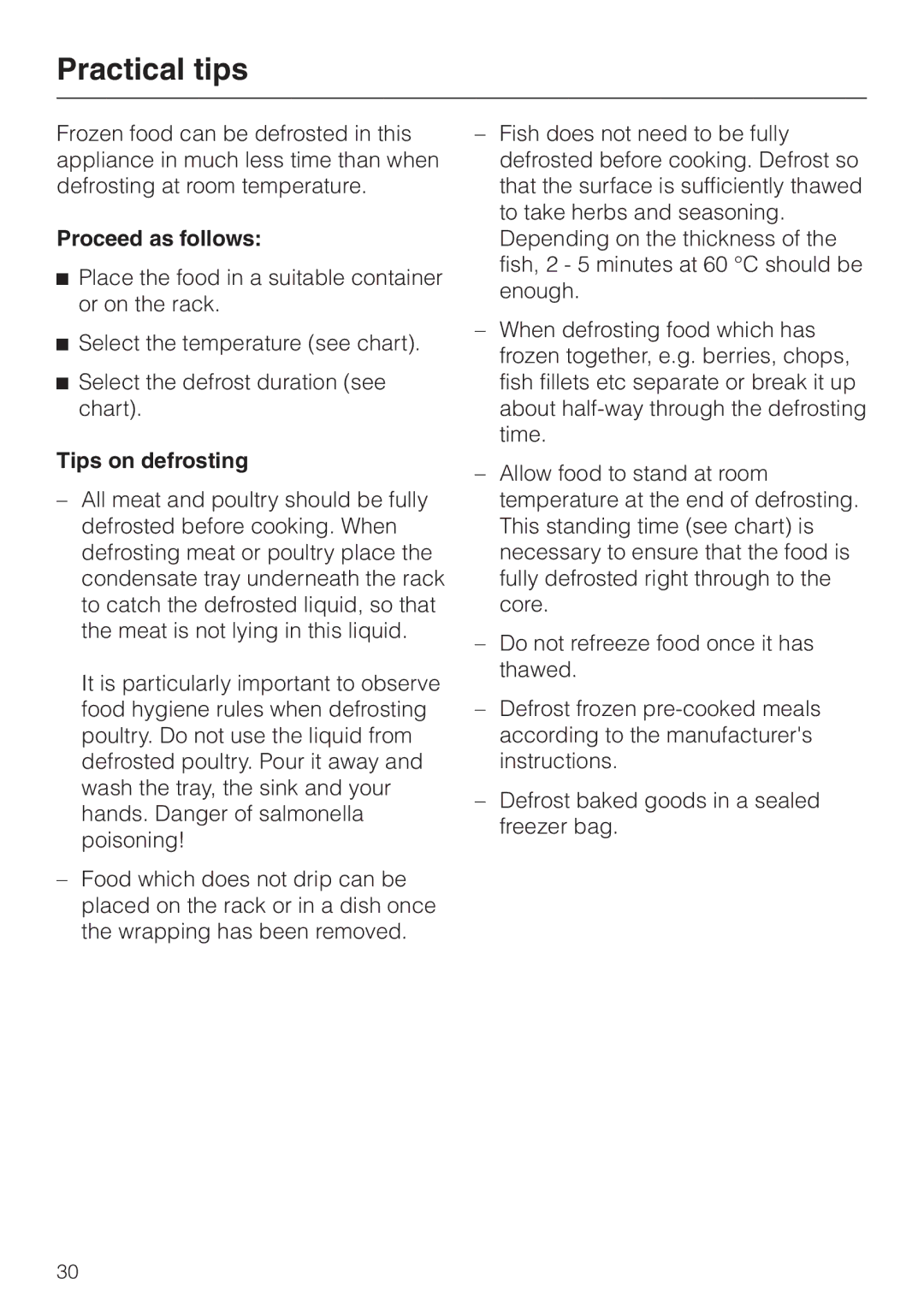 Miele DG 1050 manual Tips on defrosting 