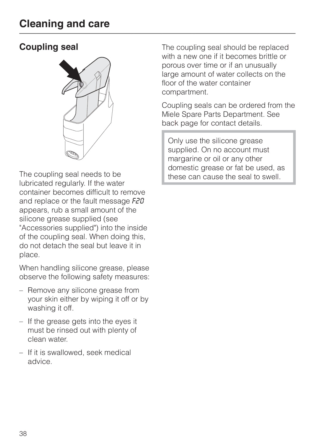 Miele DG 1050 manual Coupling seal 