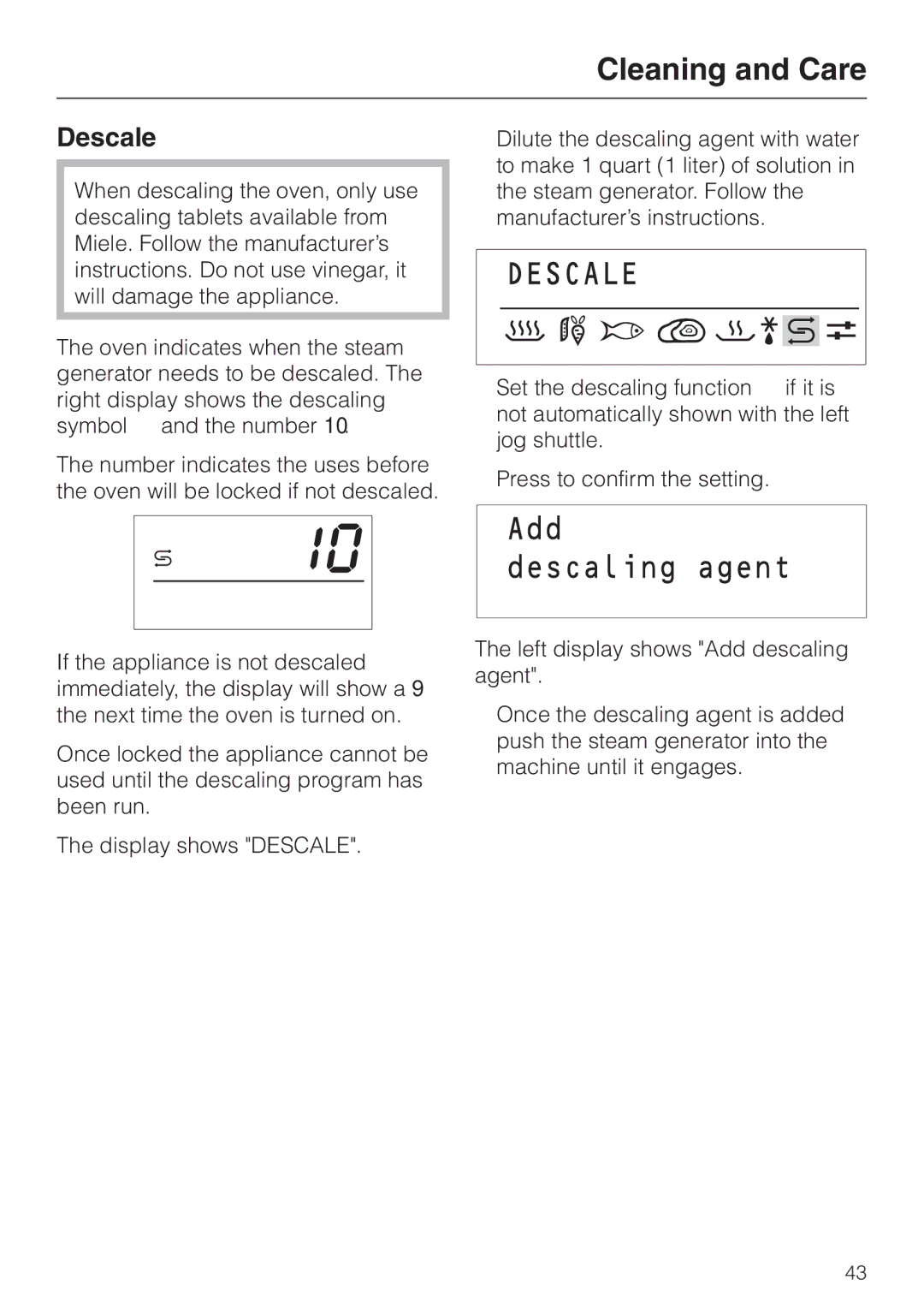 Miele DG 2661 installation instructions Descale 