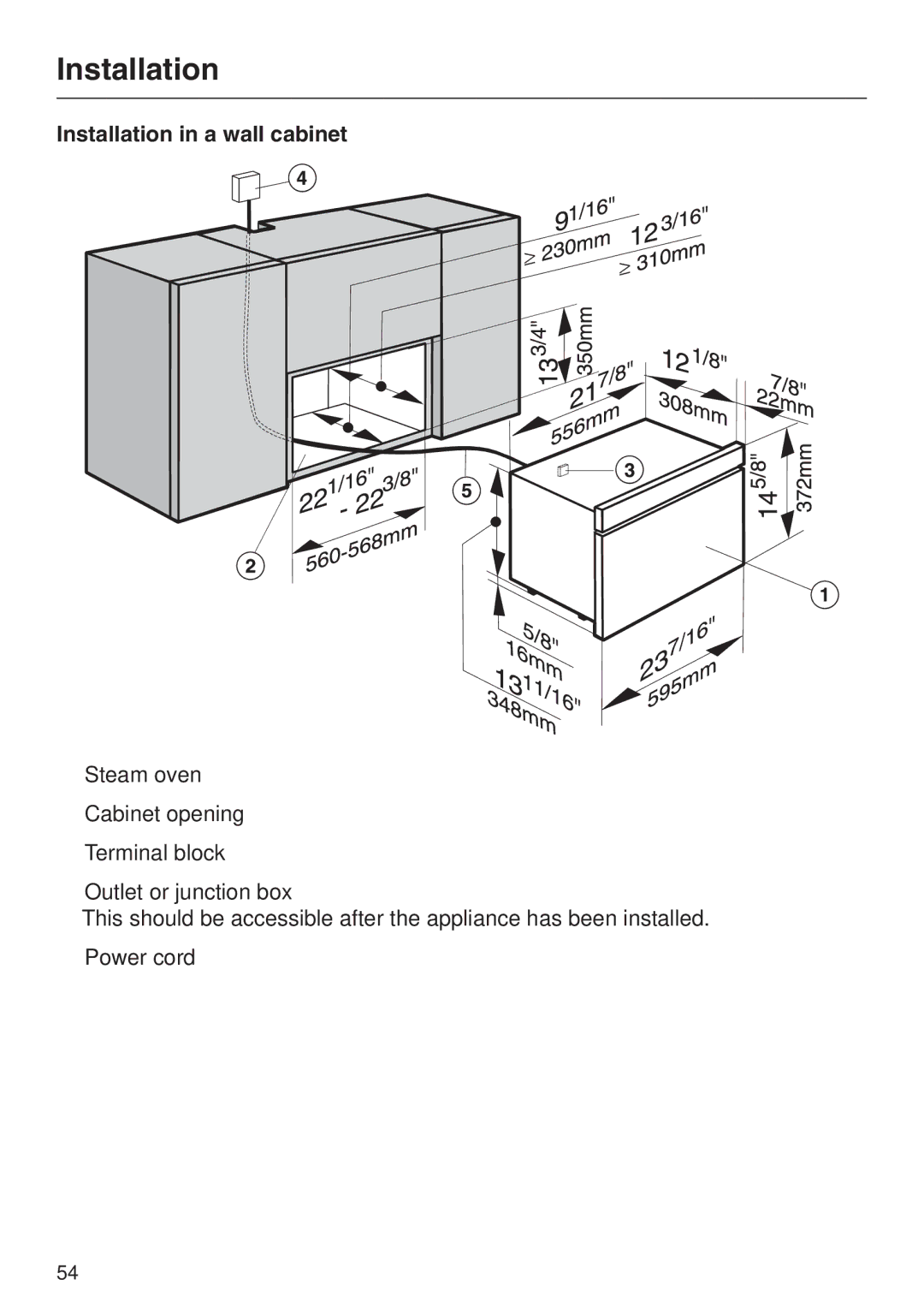 Miele DG 2661 installation instructions Installation in a wall cabinet 