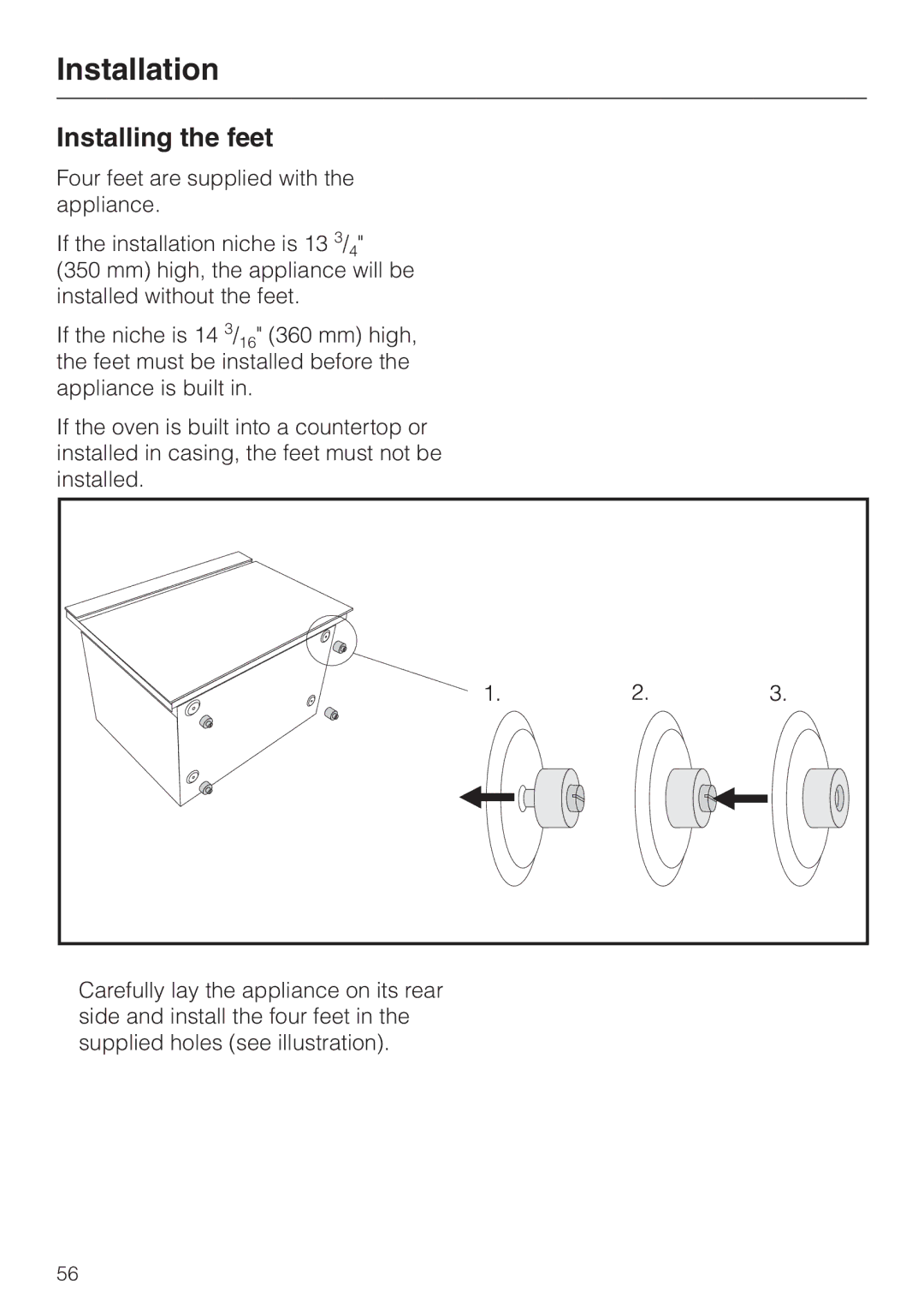 Miele DG 2661 installation instructions Installing the feet 