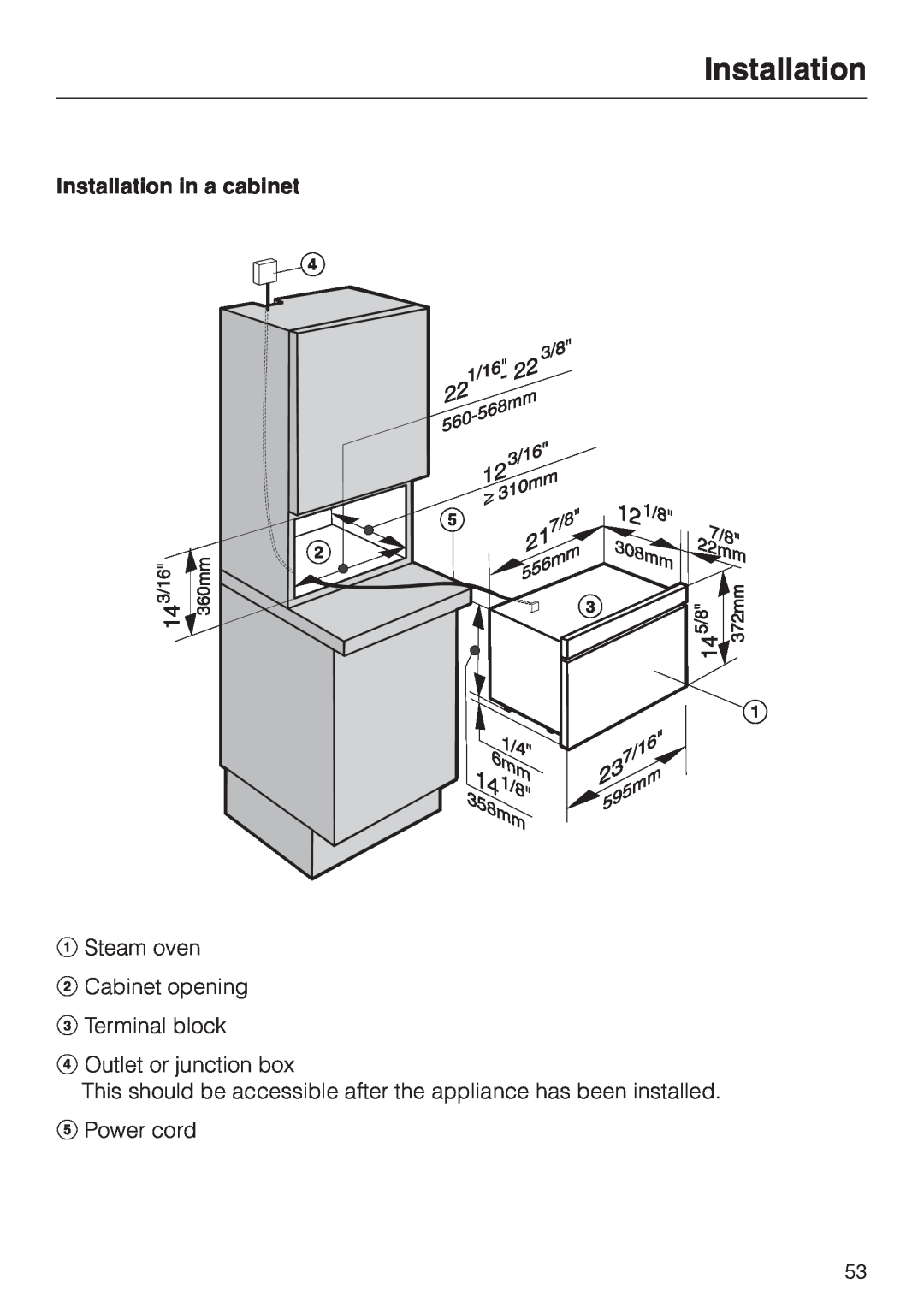 Miele DG 2661 installation instructions Installation in a cabinet 