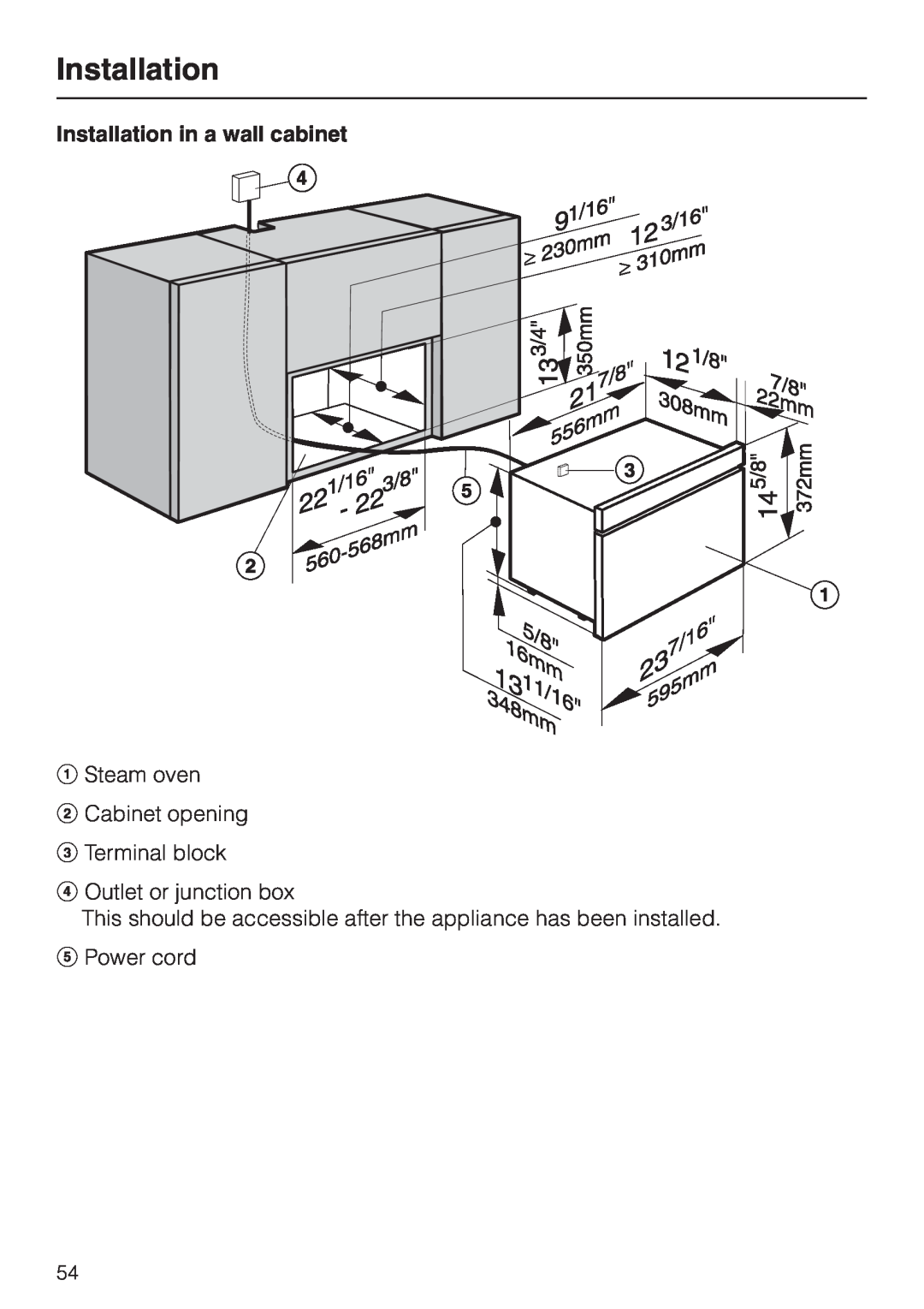Miele DG 2661 installation instructions Installation in a wall cabinet 
