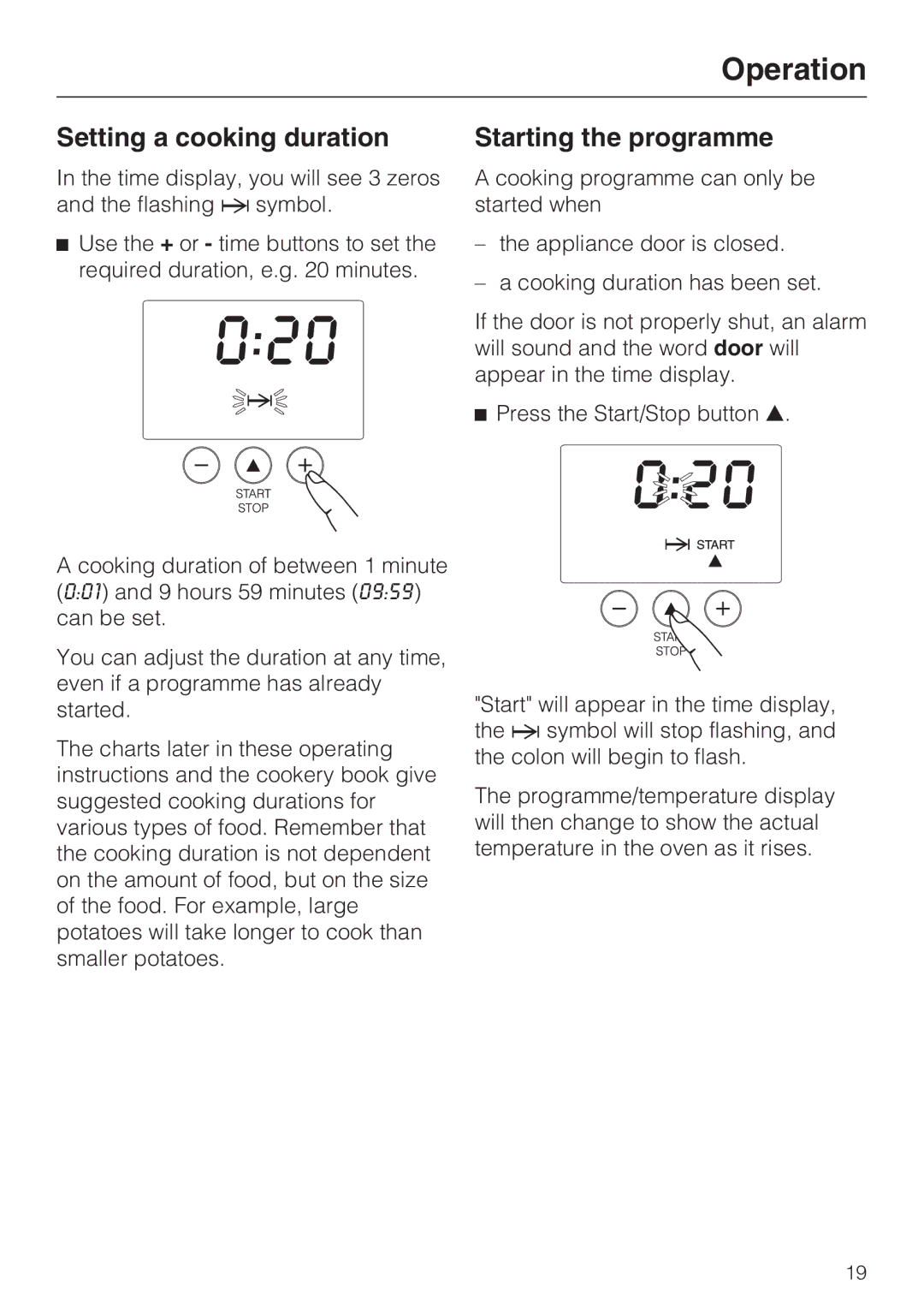 Miele DG 4064 L, DG 4164 L operating instructions Setting a cooking duration, Starting the programme 