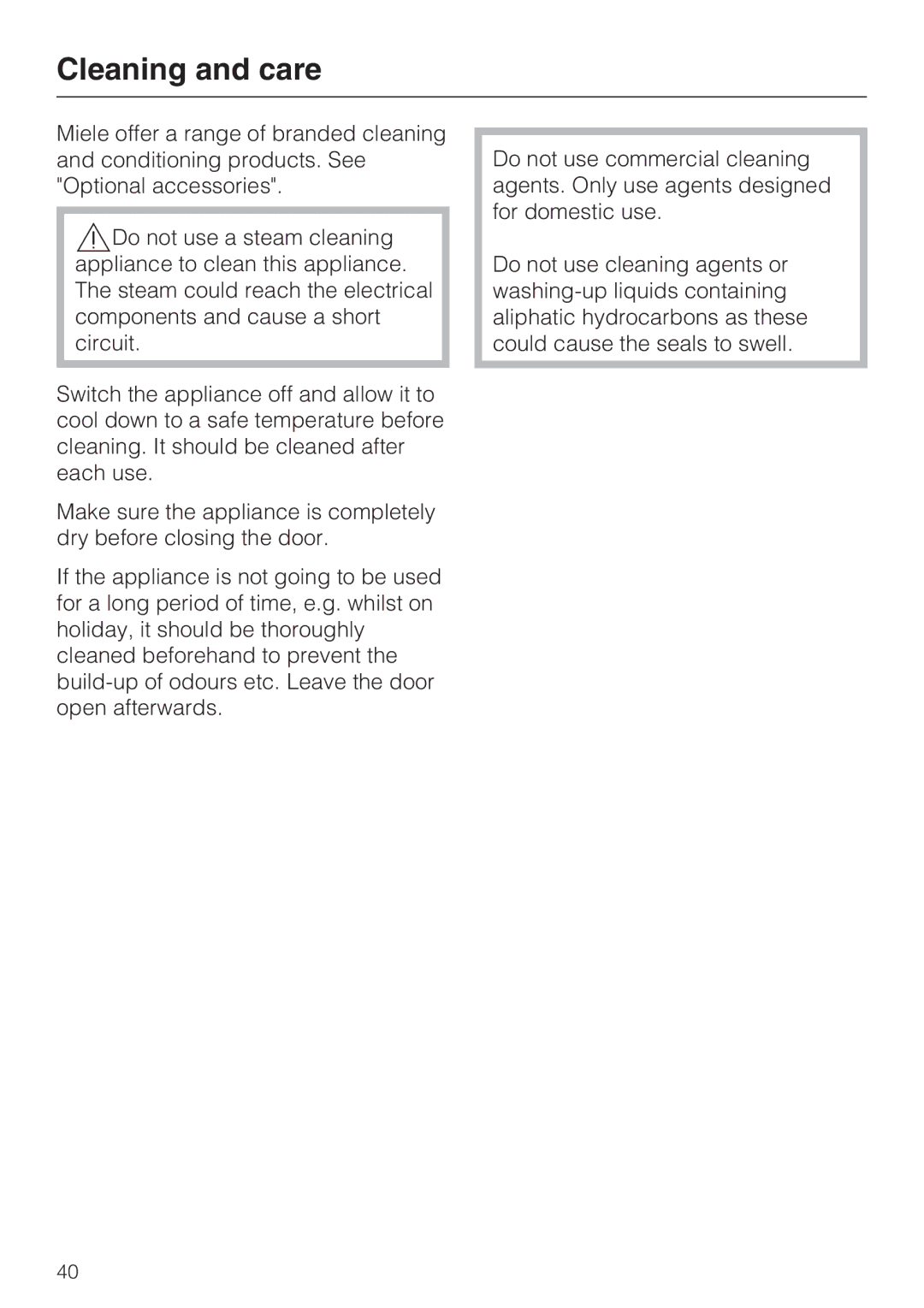 Miele DG 4064 L, DG 4164 L operating instructions Cleaning and care 