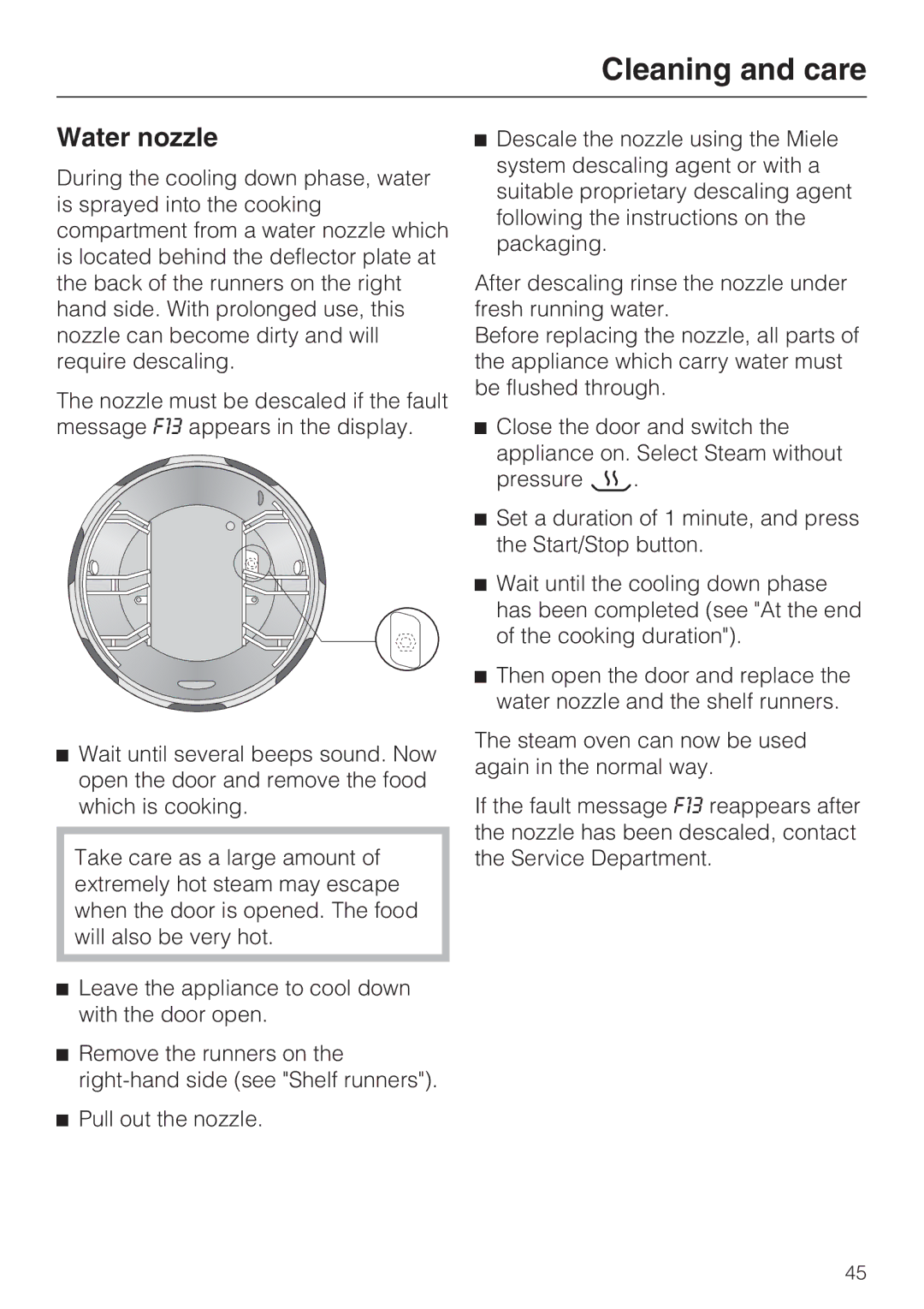 Miele DG 4064 L, DG 4164 L operating instructions Water nozzle 