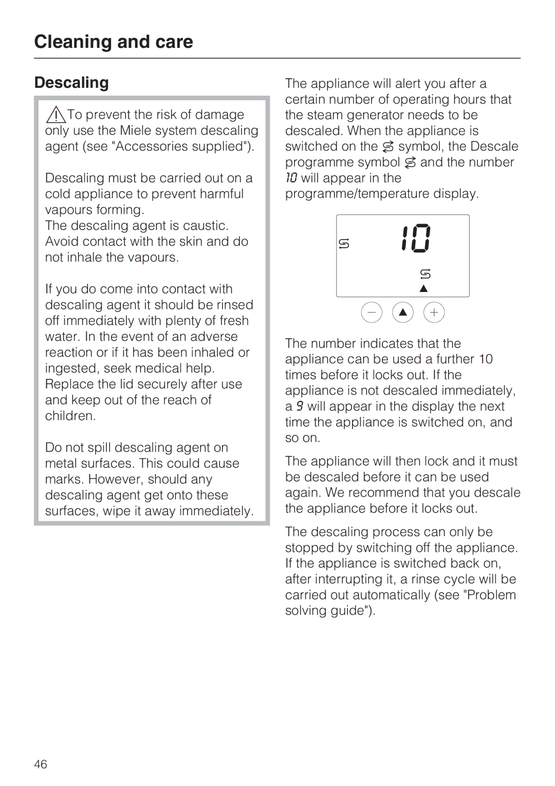 Miele DG 4164 L, DG 4064 L operating instructions Descaling 