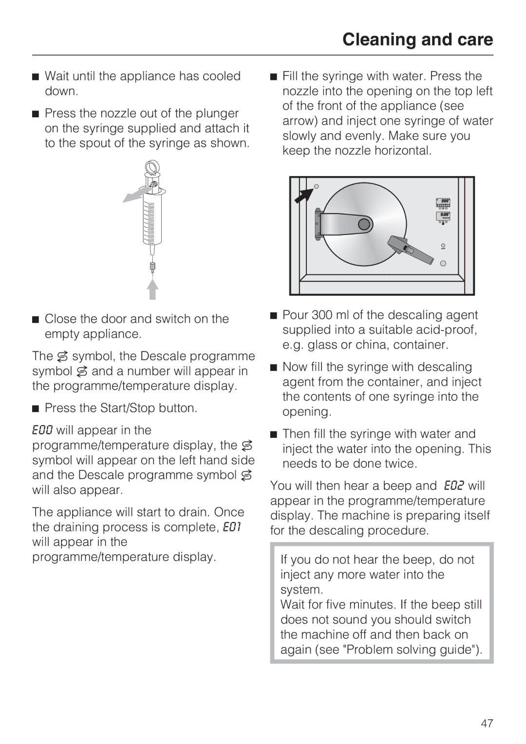 Miele DG 4064 L, DG 4164 L operating instructions Cleaning and care 