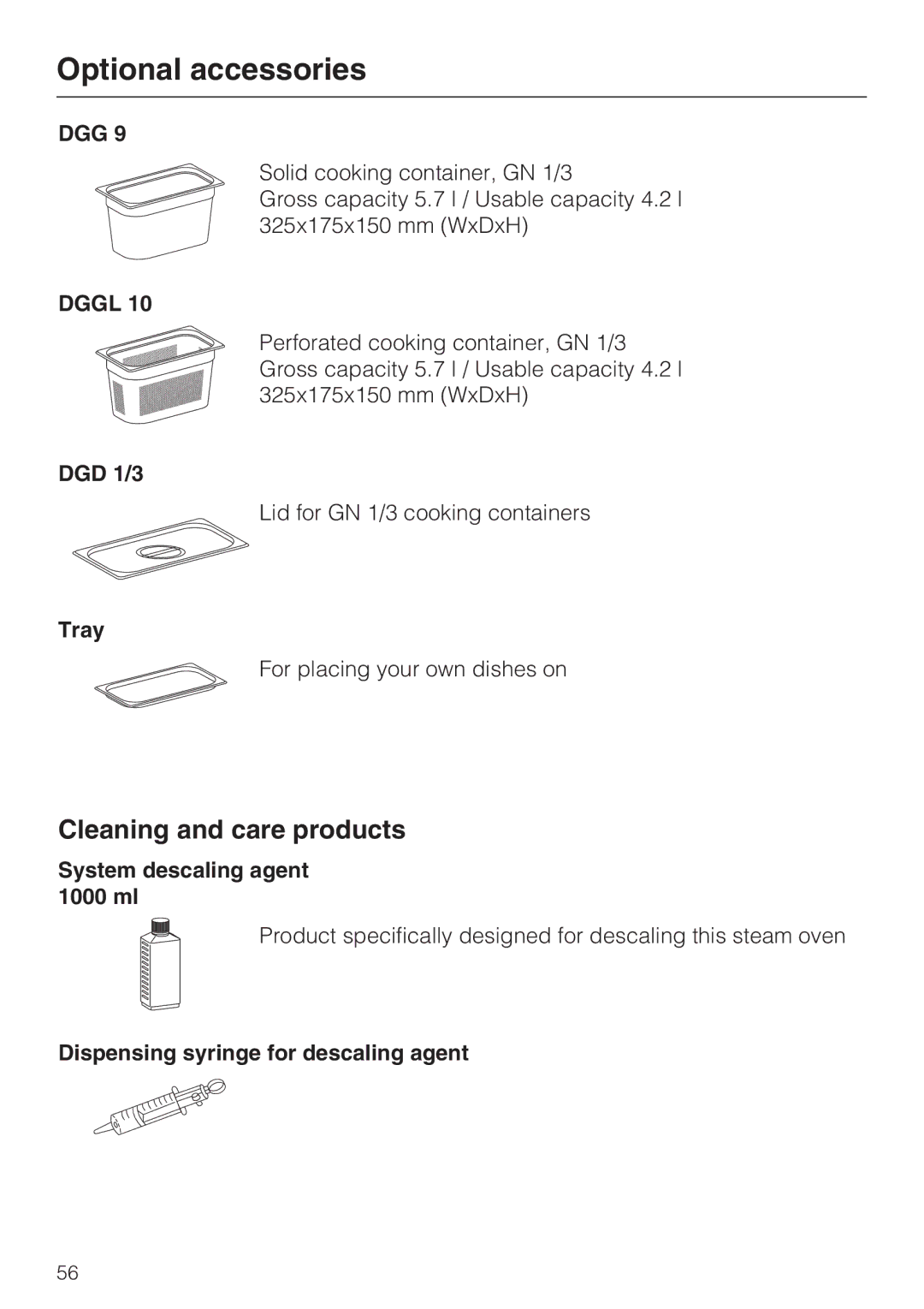 Miele DG 4064 Cleaning and care products, DGD 1/3, System descaling agent 1000 ml, Dispensing syringe for descaling agent 