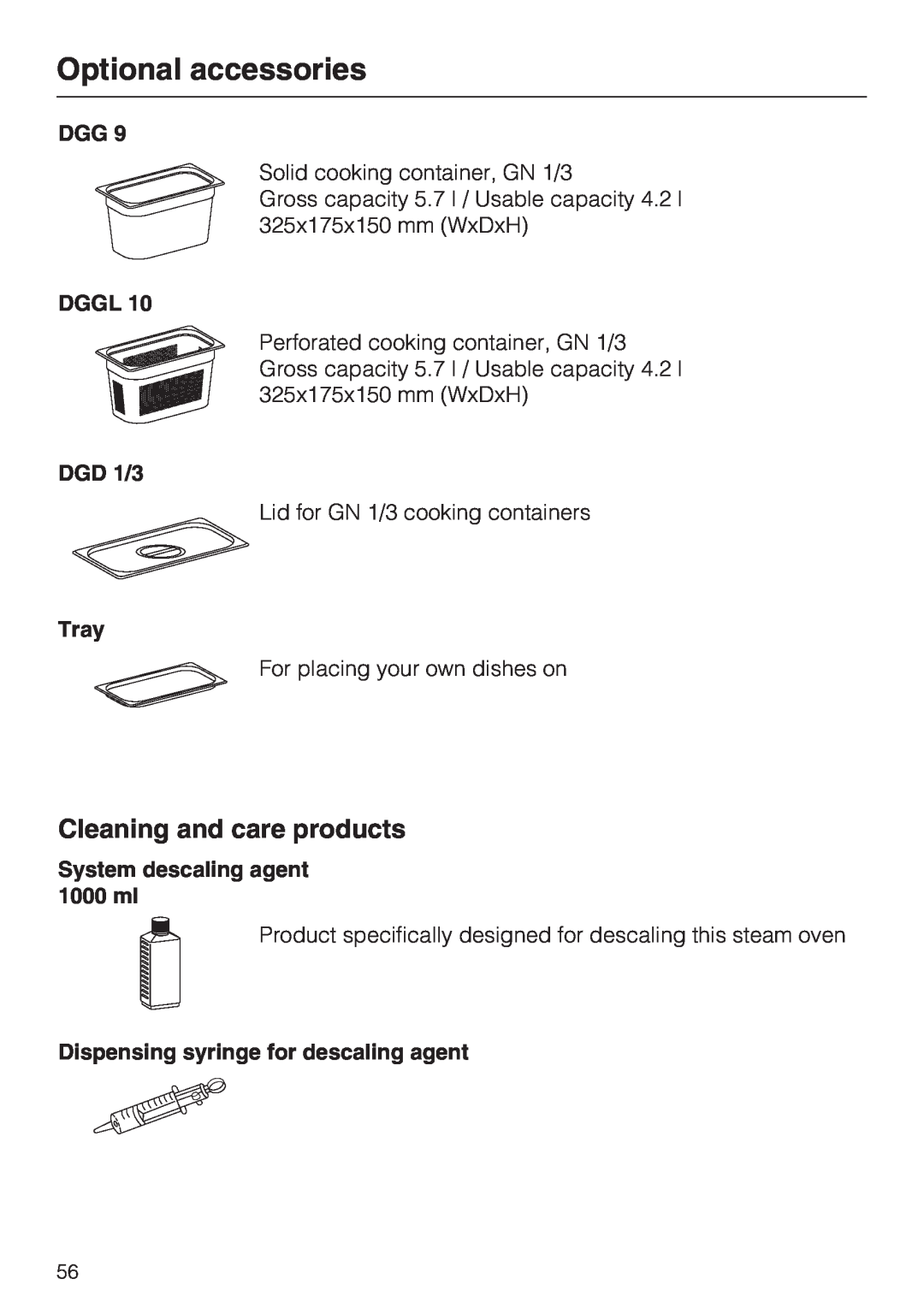 Miele DG 4064 Cleaning and care products, DGD 1/3, Tray, System descaling agent 1000 ml, Optional accessories, Dggl 