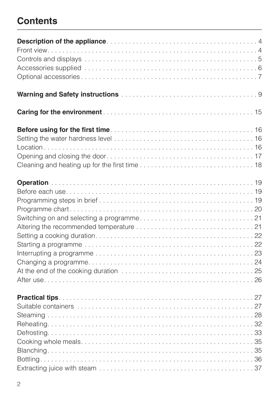 Miele DG 4064 L manual Contents 