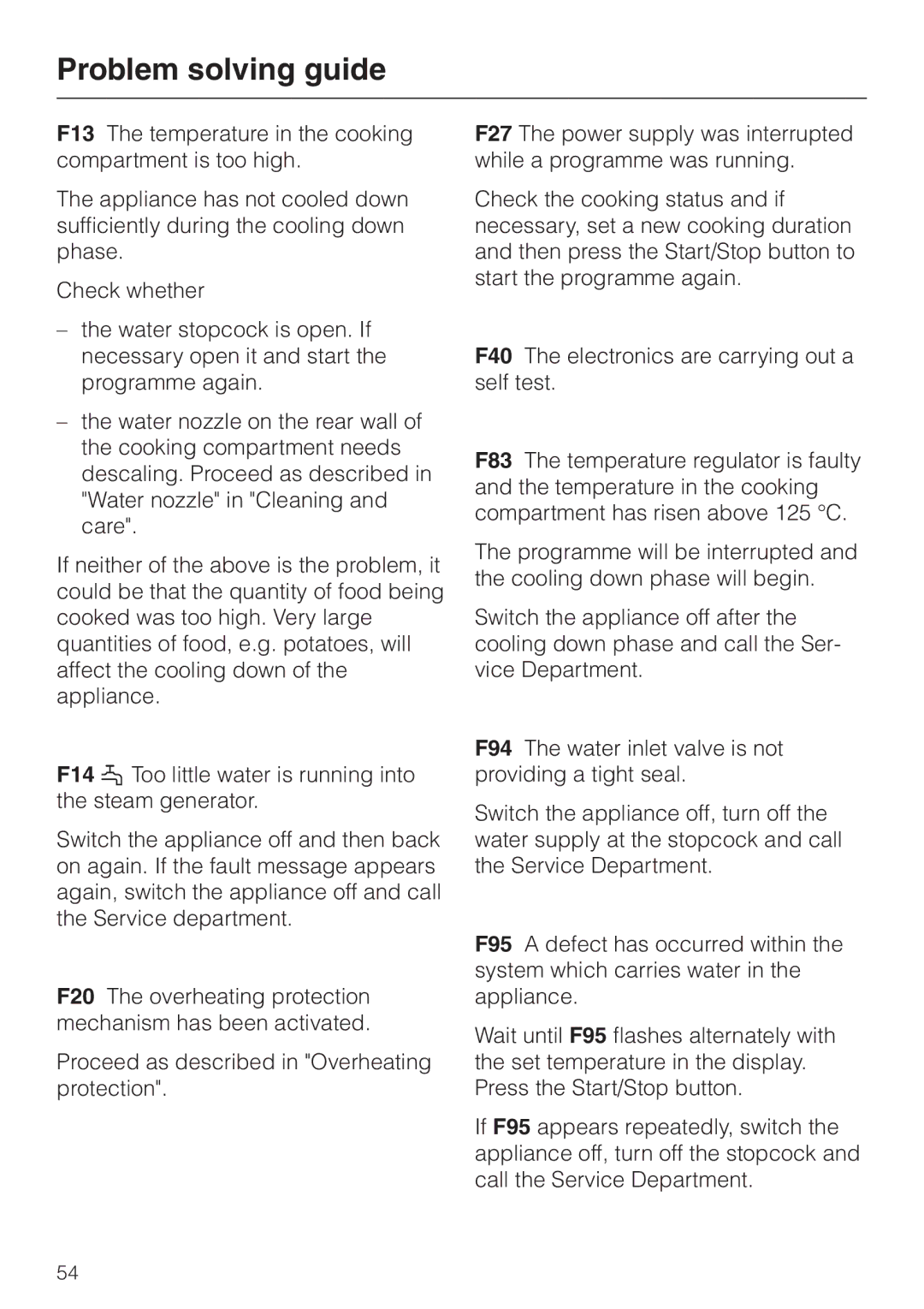 Miele DG 4064 L manual Problem solving guide 