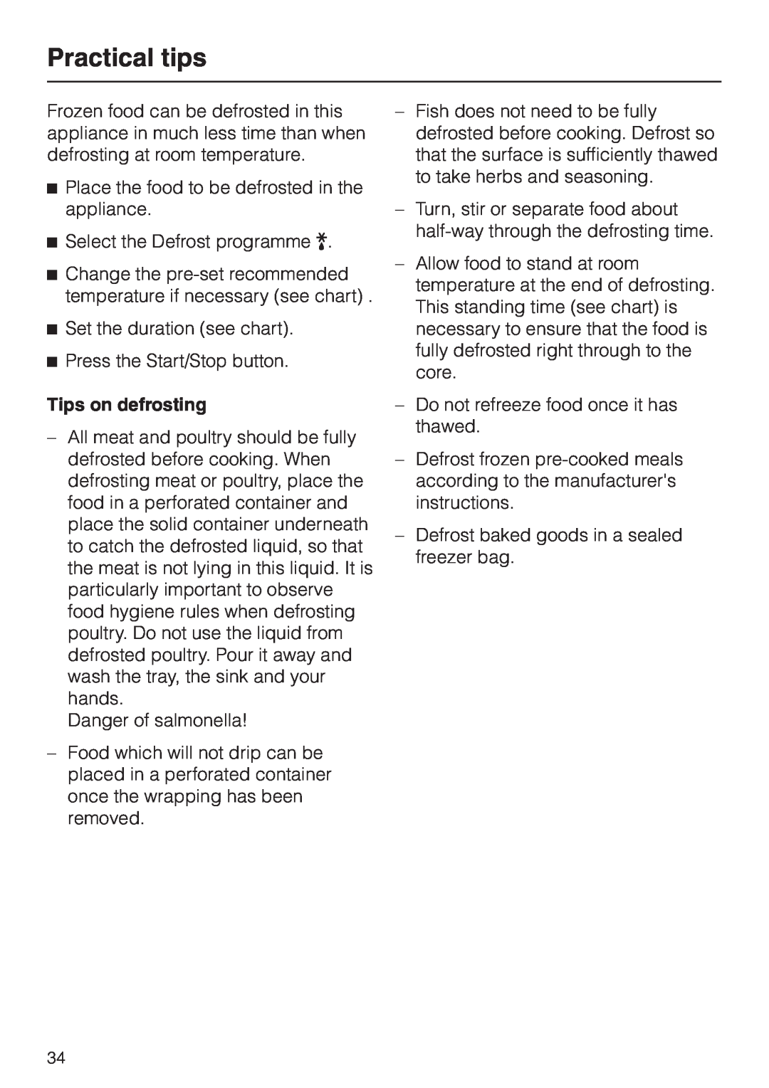 Miele DG 4064 L manual Practical tips, Tips on defrosting 