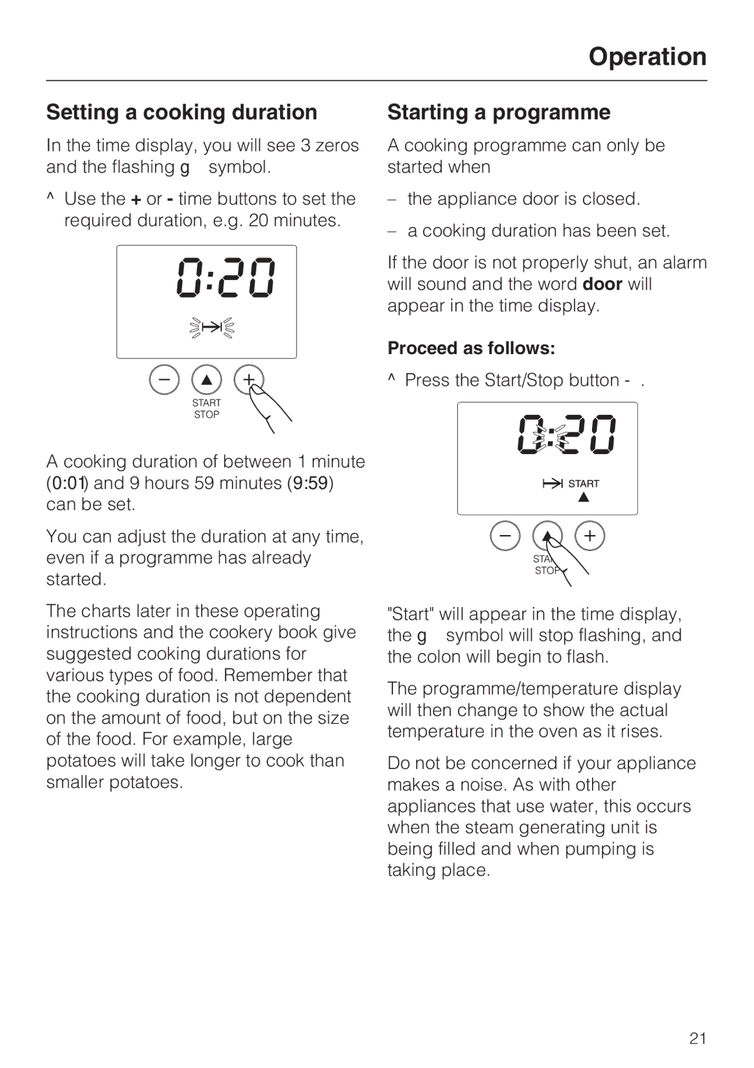 Miele DG 4164 L manual Setting a cooking duration, Starting a programme 