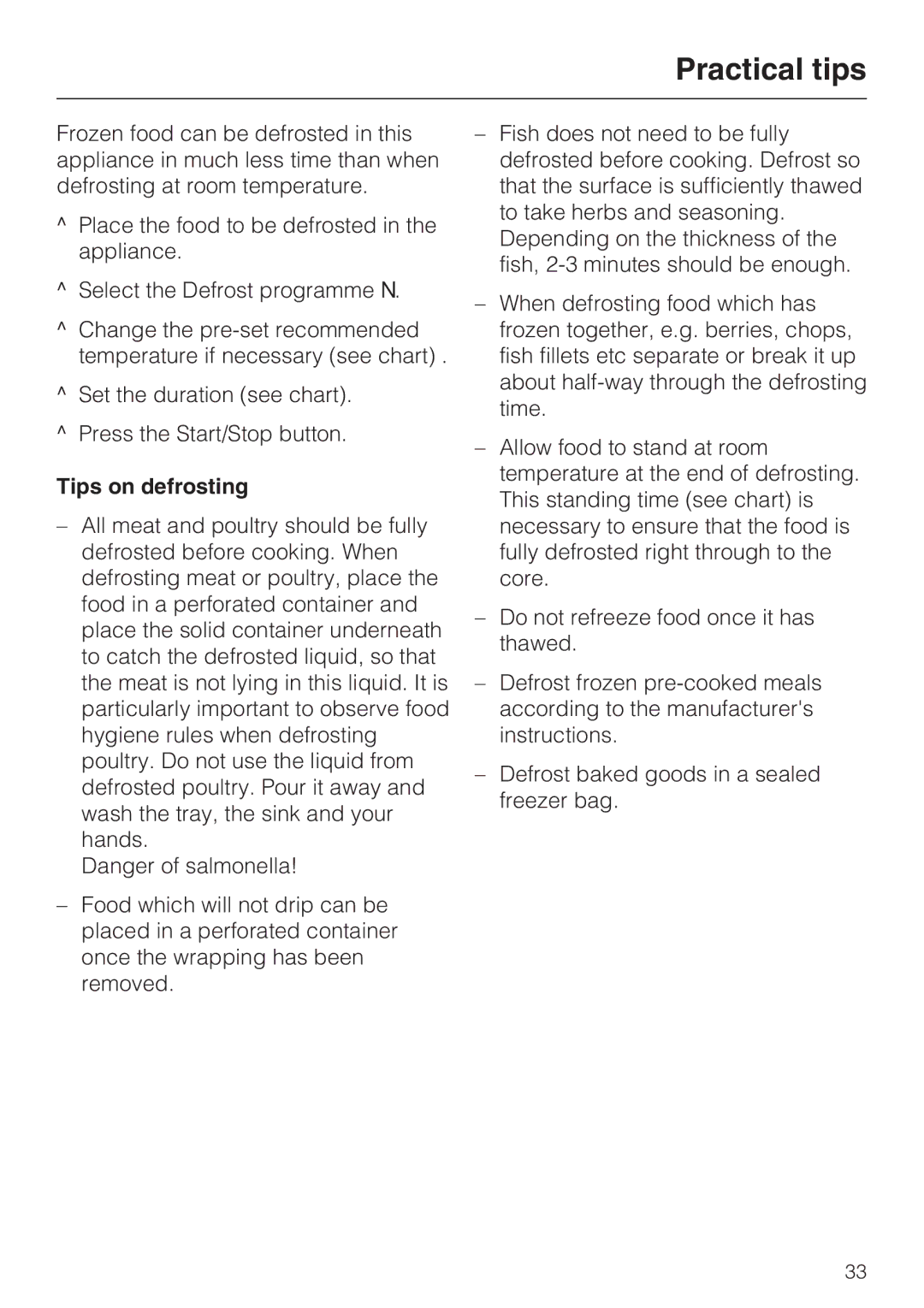 Miele DG 4164 L manual Tips on defrosting 