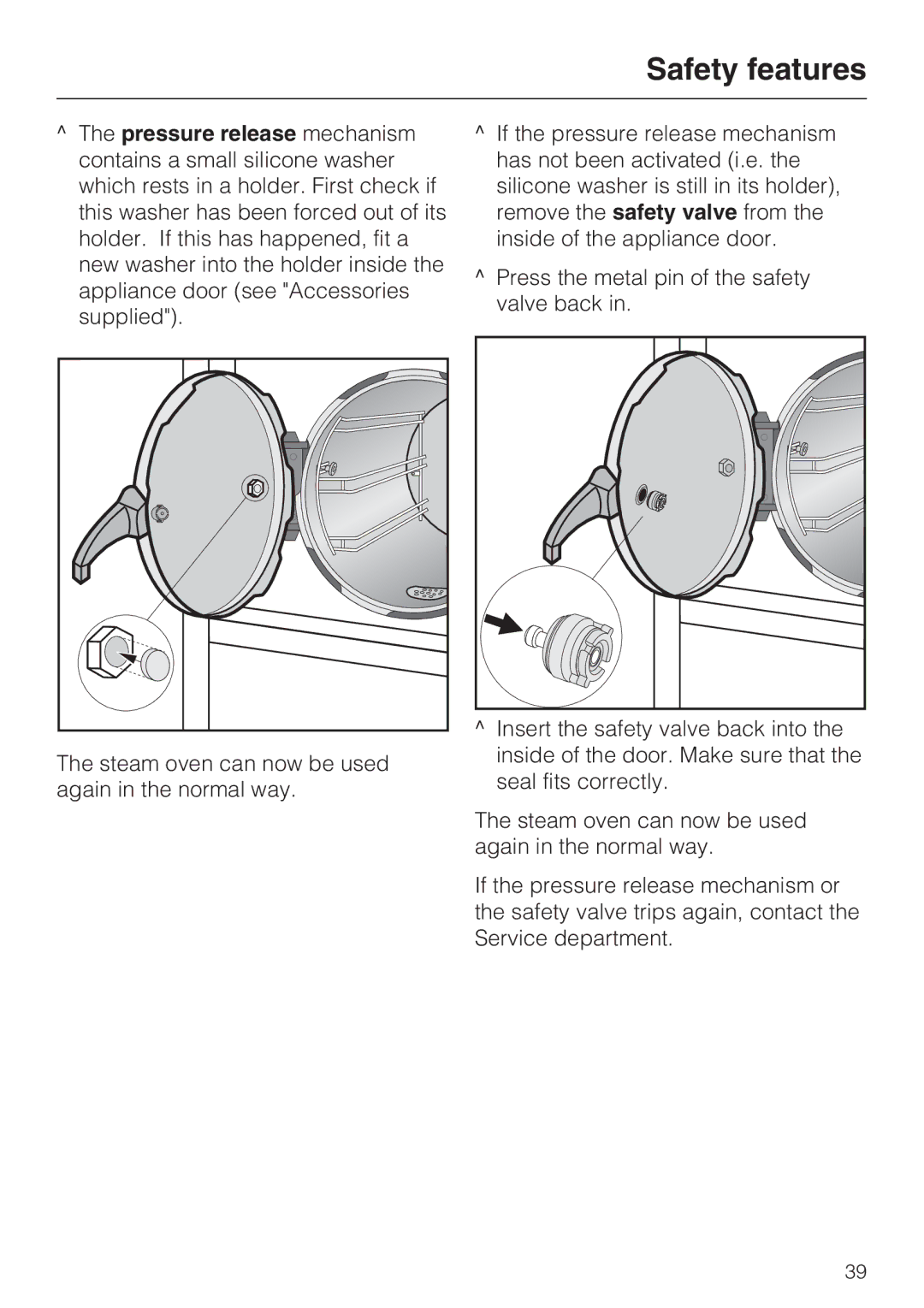 Miele DG 4164 L manual Safety features 