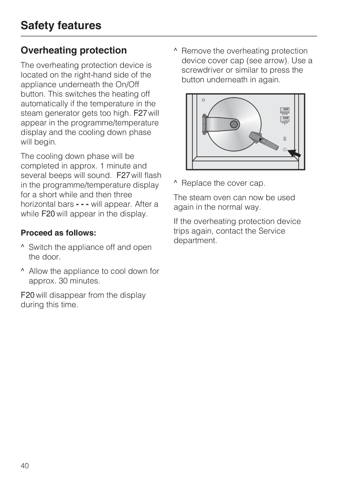 Miele DG 4164 L manual Overheating protection, Proceed as follows 