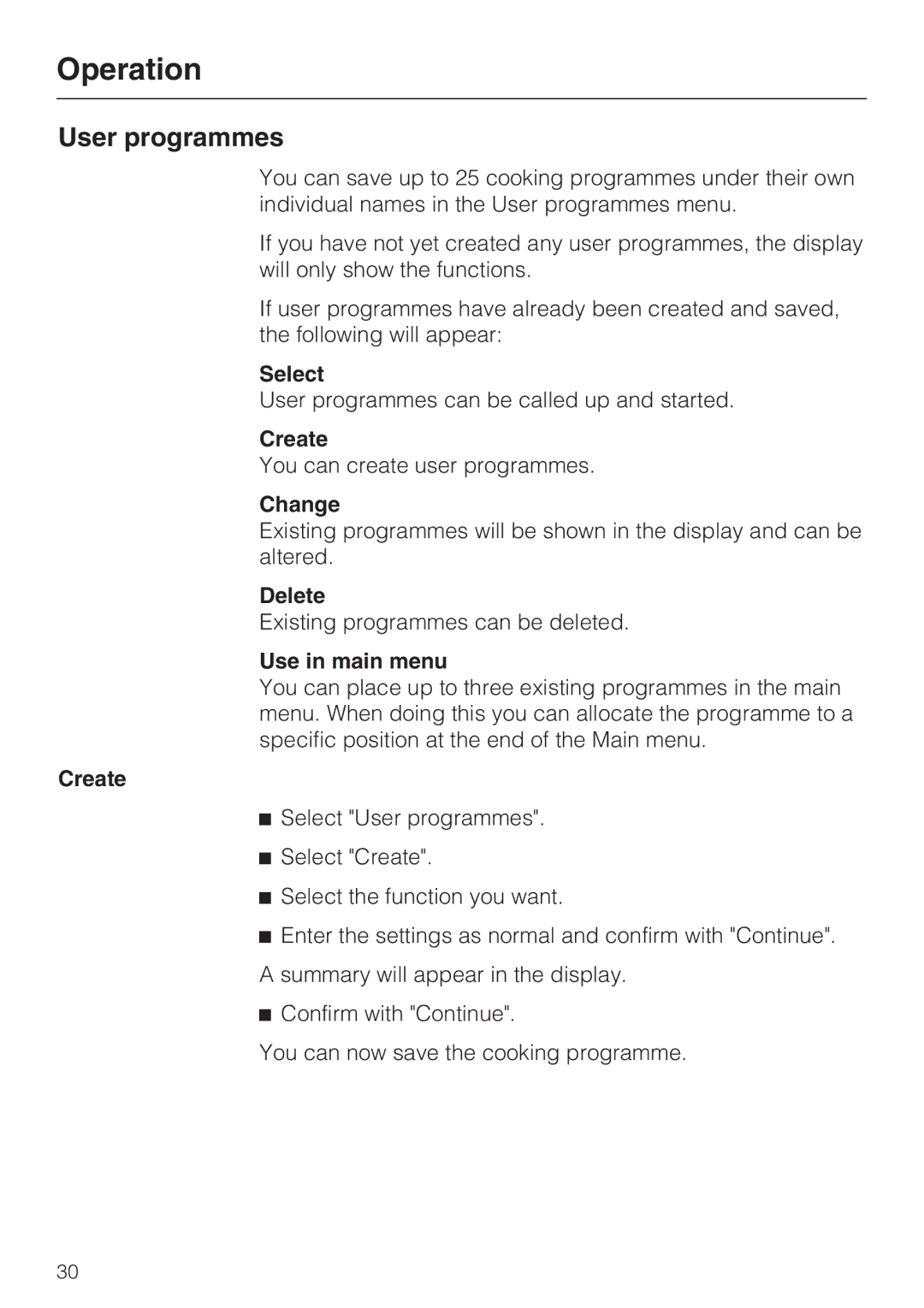 Miele DG 5070, DG 5088, DG 5080 installation instructions User programmes 