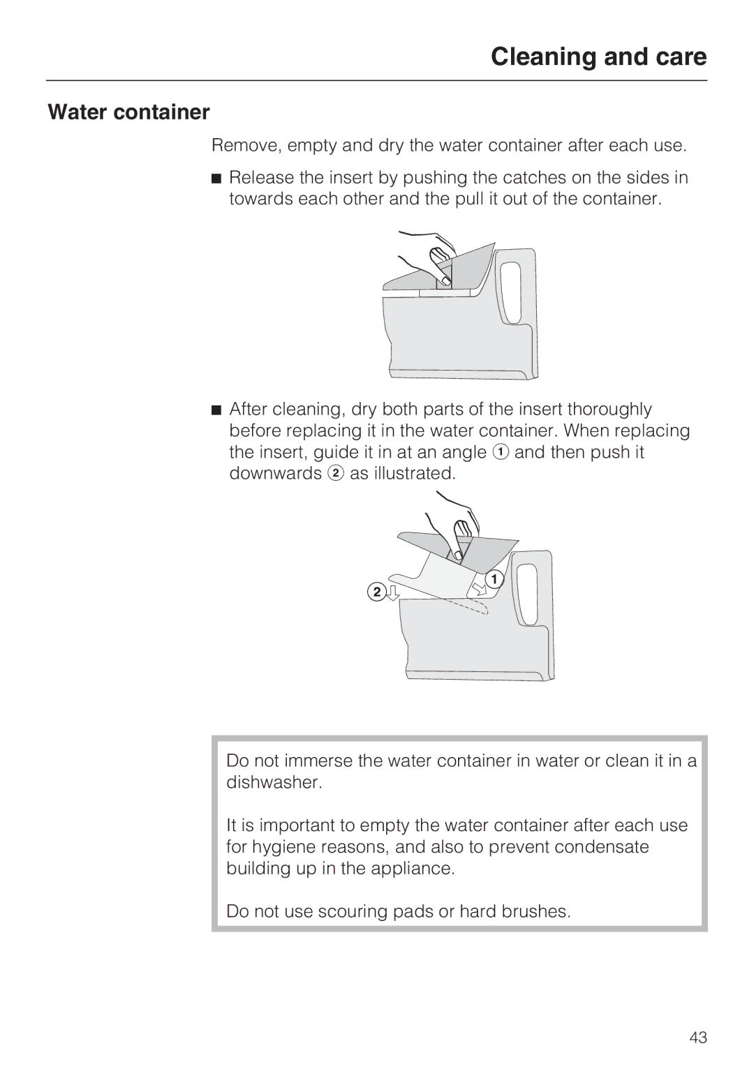 Miele DG 5088, DG 5070, DG 5080 installation instructions Water container 