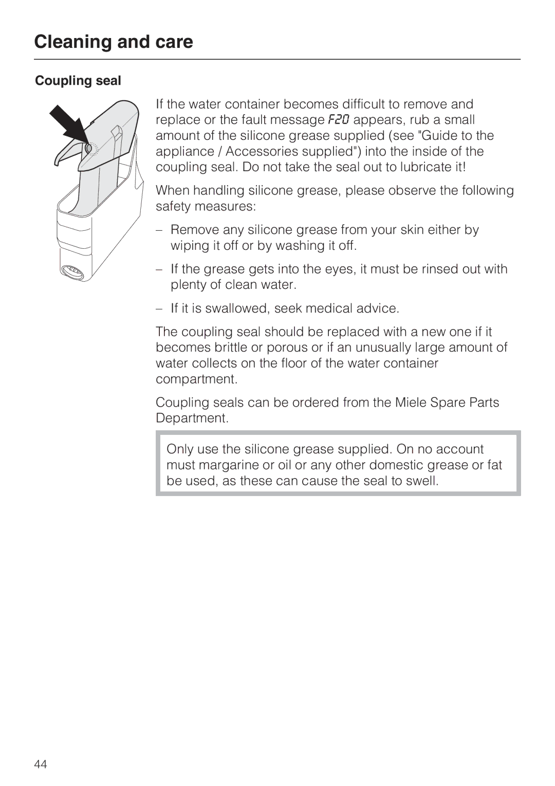 Miele DG 5080, DG 5070, DG 5088 installation instructions Coupling seal 