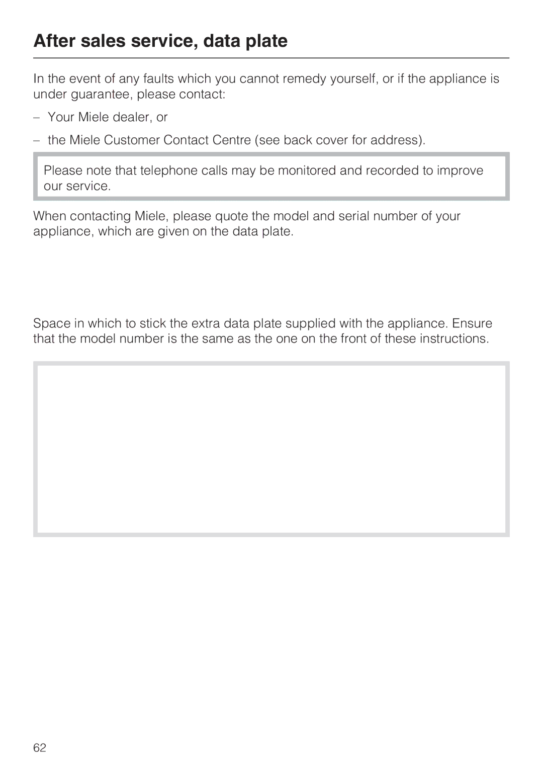 Miele DG 5080, DG 5070, DG 5088 installation instructions After sales service, data plate 