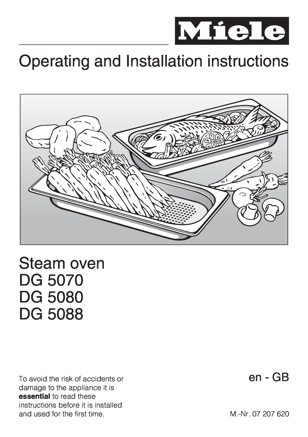 Miele DG 5088, DG 5070 installation instructions Operating and Installation instructions Steam oven DG DG DG, en - GB 