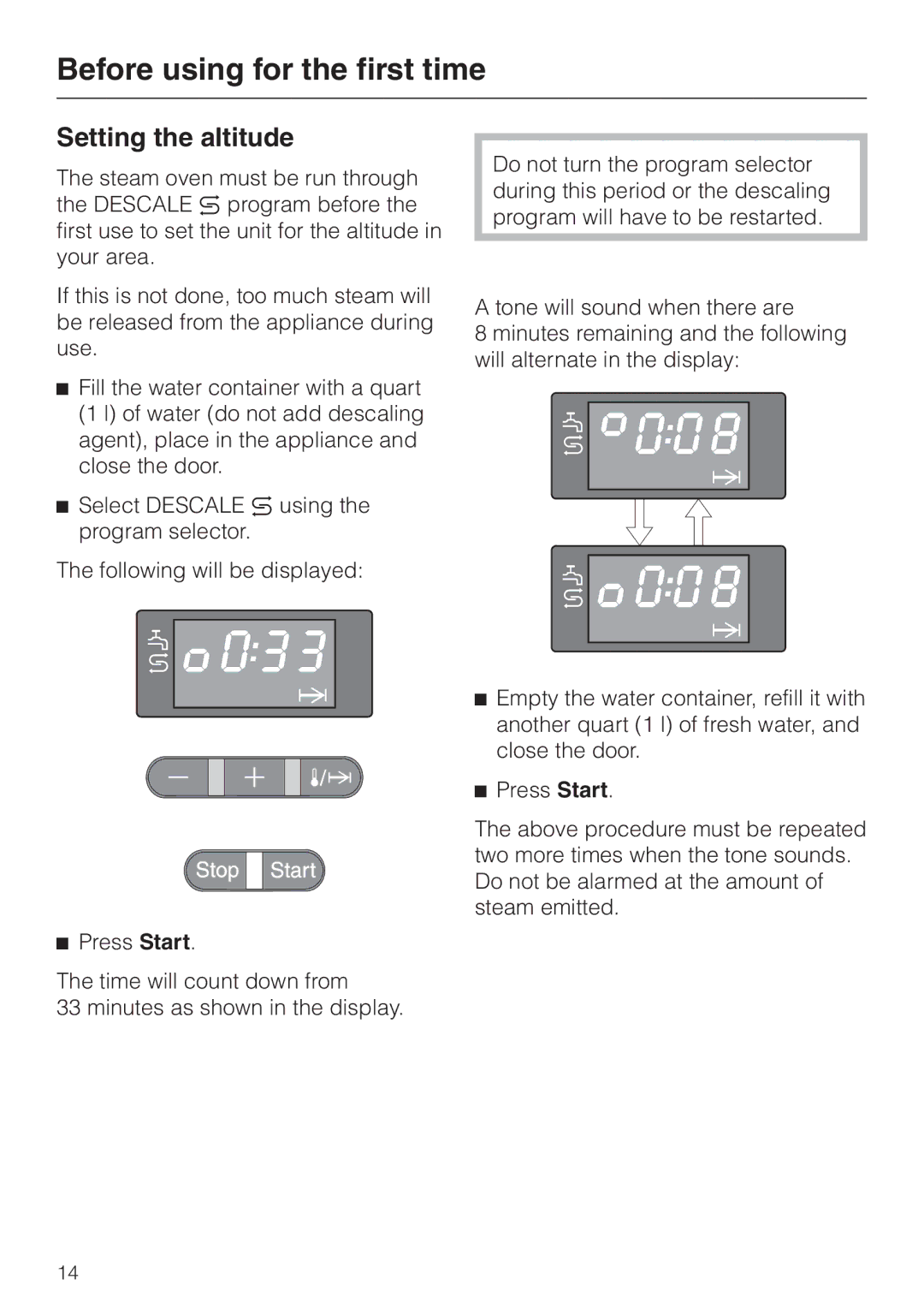 Miele DG155-1, DG155-2, DG155-3 operating instructions Setting the altitude 