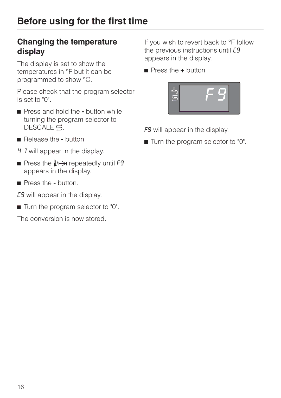 Miele DG155-2, DG155-1, DG155-3 operating instructions Changing the temperature display 