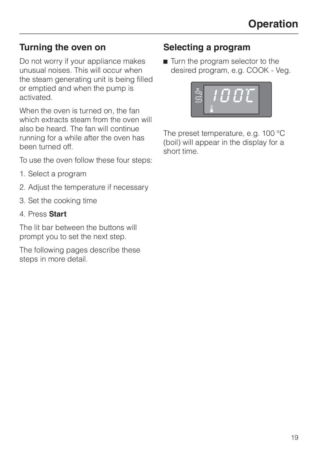 Miele DG155-3, DG155-2, DG155-1 operating instructions Turning the oven on, Selecting a program 