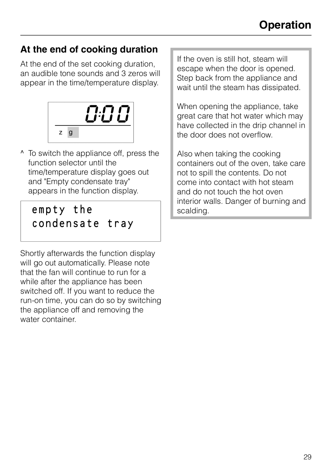 Miele DG 2351, DG2661, DG 2651, DG 2551, DG 2561 installation instructions At the end of cooking duration 