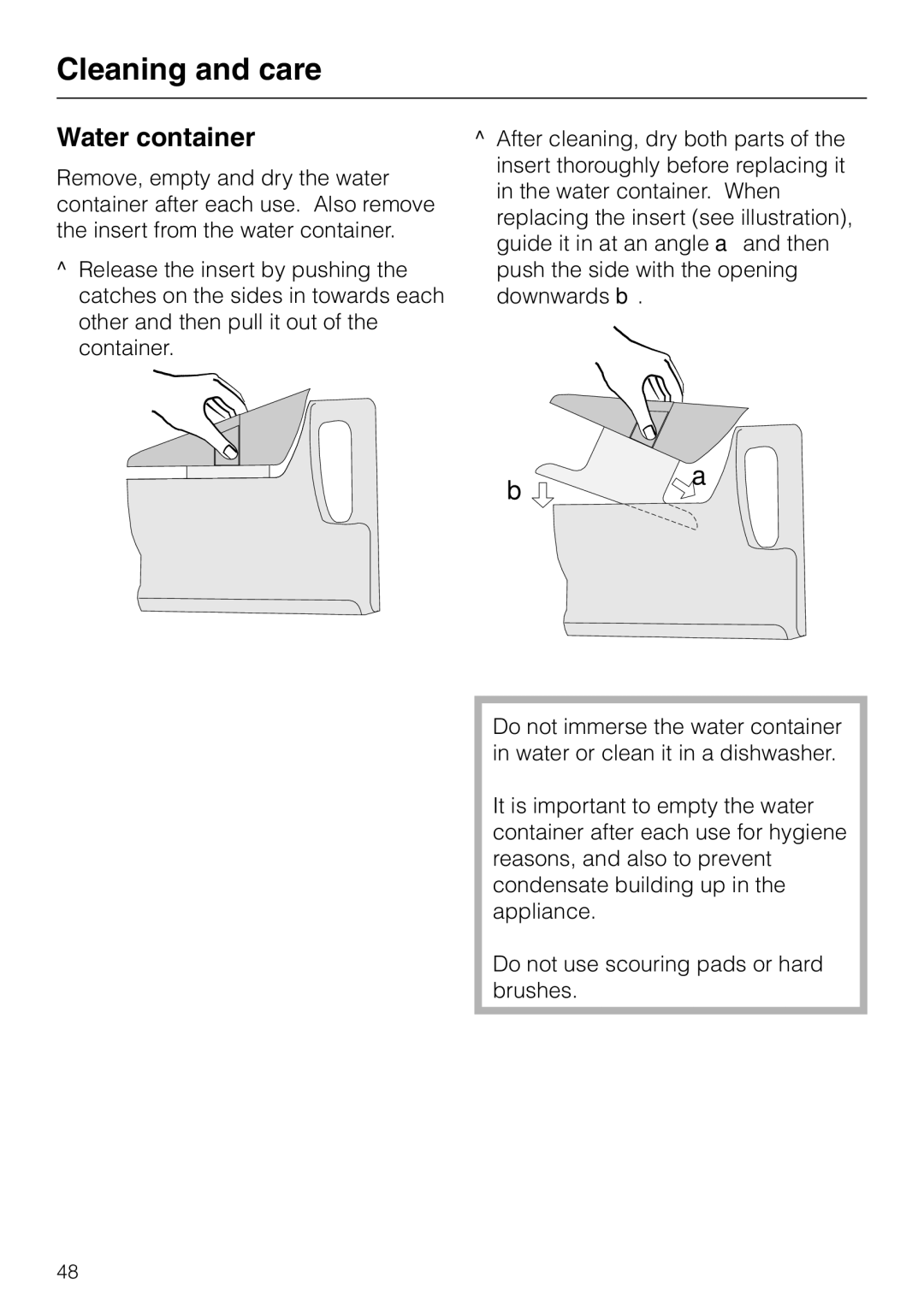 Miele DG 2561, DG2661, DG 2651, DG 2551, DG 2351 installation instructions Water container 