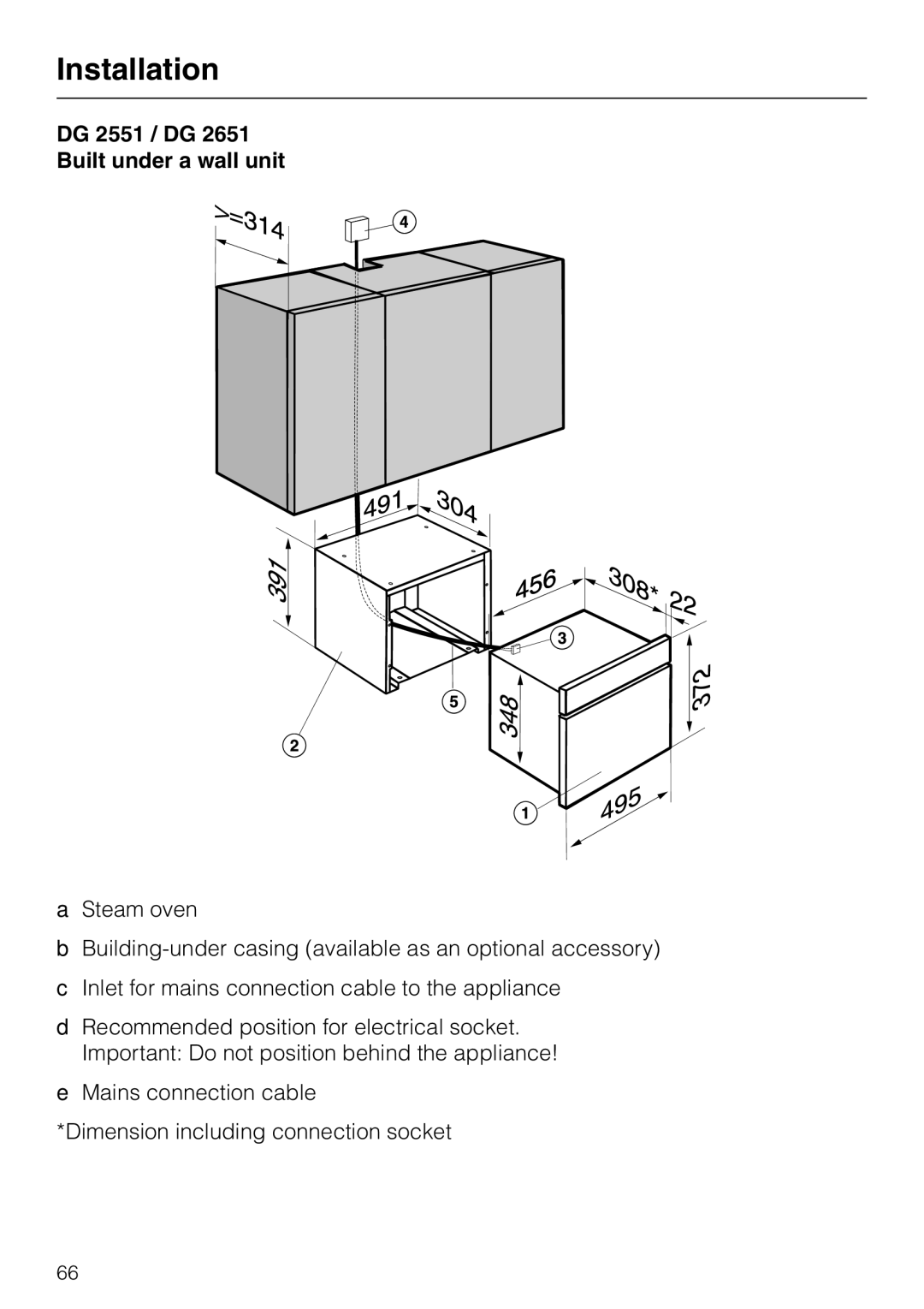 Miele DG 2651, DG2661, DG 2561, DG 2351 installation instructions DG 2551 / DG Built under a wall unit 