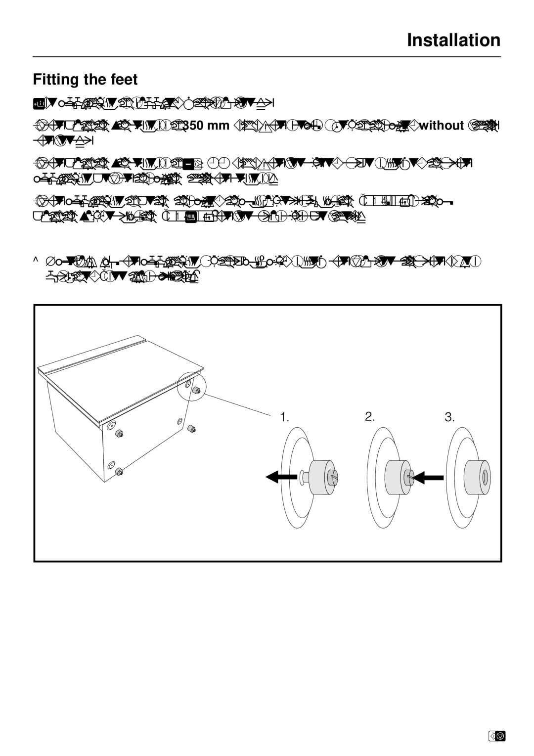 Miele DG 2551, DG2661, DG 2651, DG 2561, DG 2351 installation instructions Fitting the feet 