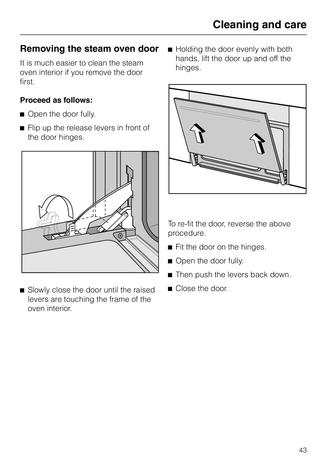 Miele DG4080 installation instructions Removing the steam oven door 