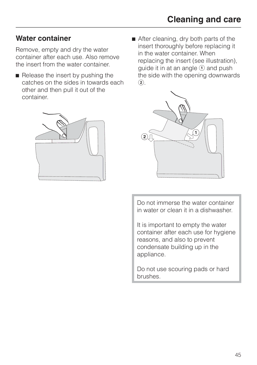 Miele DG4080 installation instructions Water container 