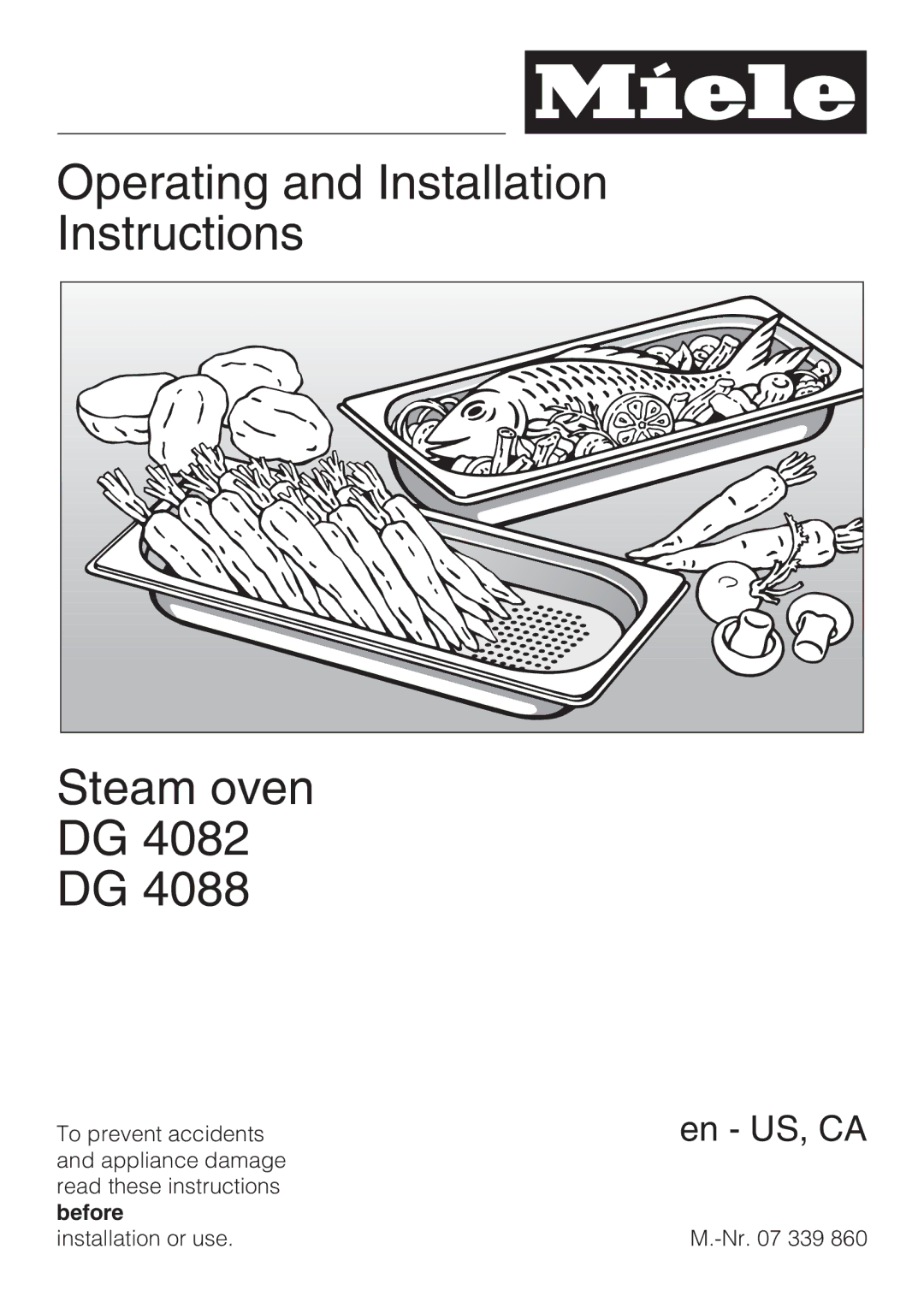 Miele DG 4088, DG4082 installation instructions Operating and Installation Instructions Steam oven 