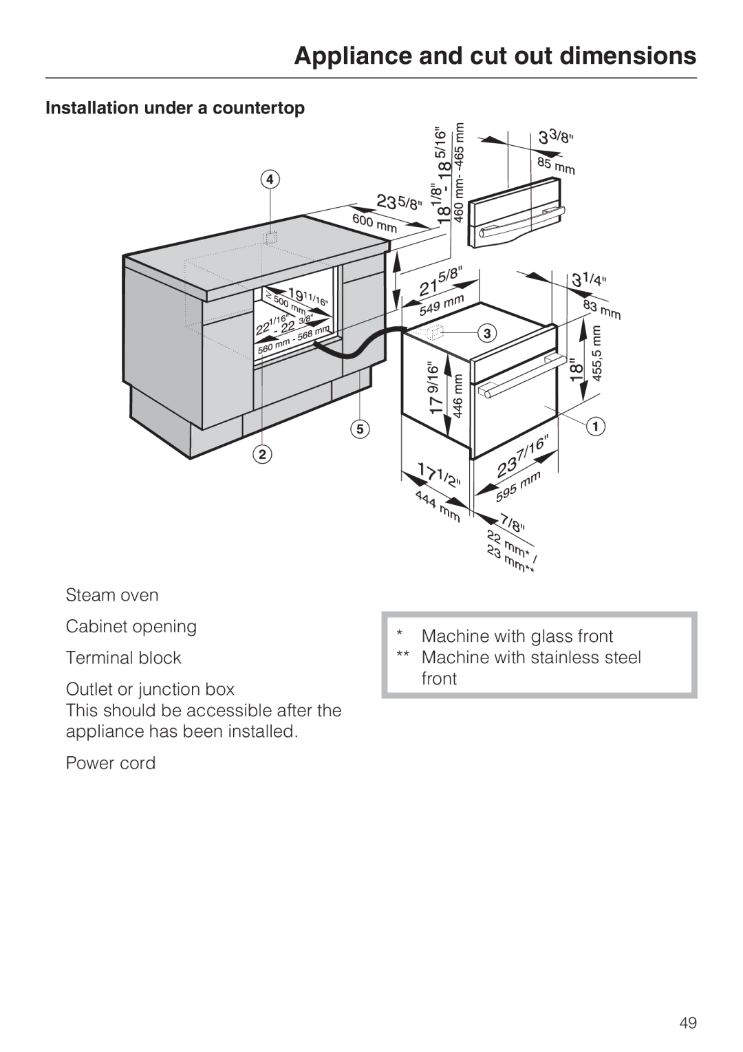 Miele DG 4088, DG4082 installation instructions Installation under a countertop 