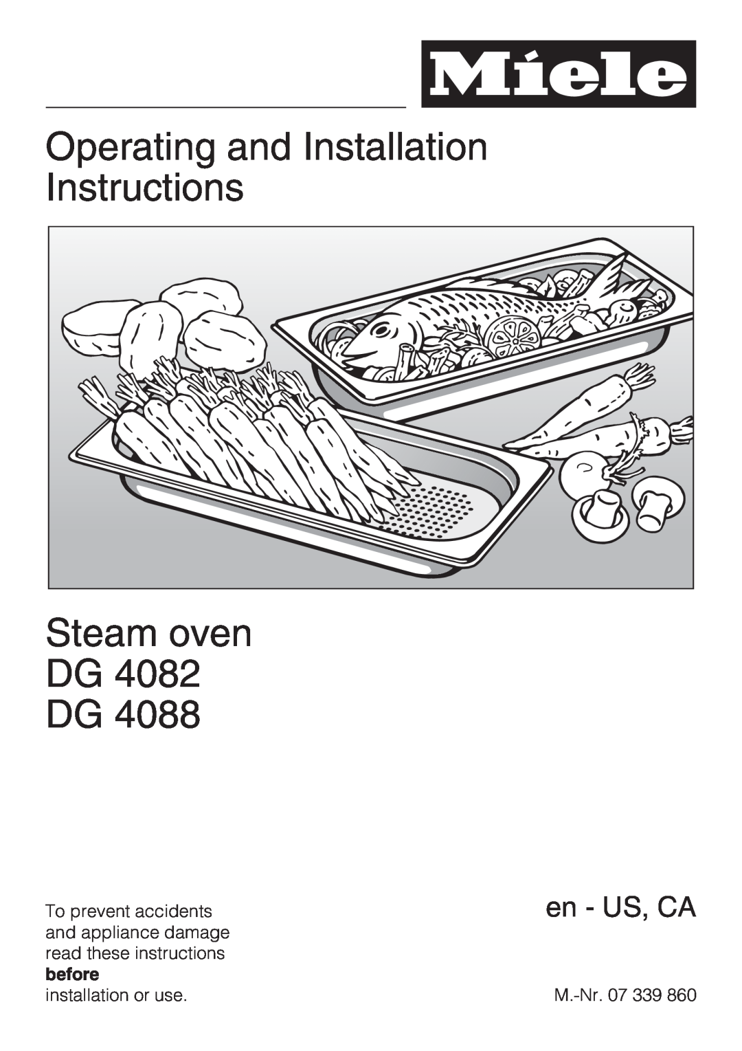 Miele DG 4088, DG4082 installation instructions Operating and Installation Instructions, Steam oven DG DG, en - US, CA 
