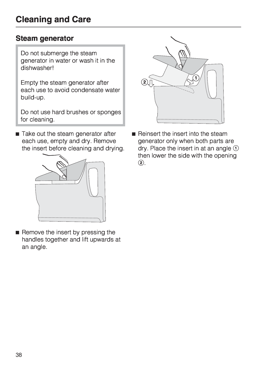 Miele DG4082, DG 4088 installation instructions Steam generator, Cleaning and Care 