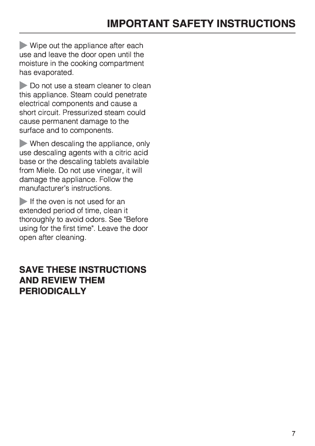 Miele DG 4088, DG4082 Save These Instructions And Review Them, Periodically, Important Safety Instructions 