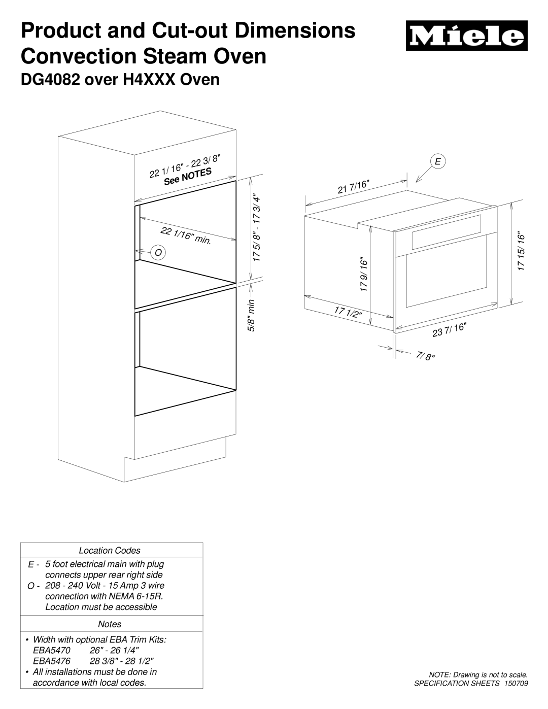 Miele dimensions DG4082 over H4XXX Oven 