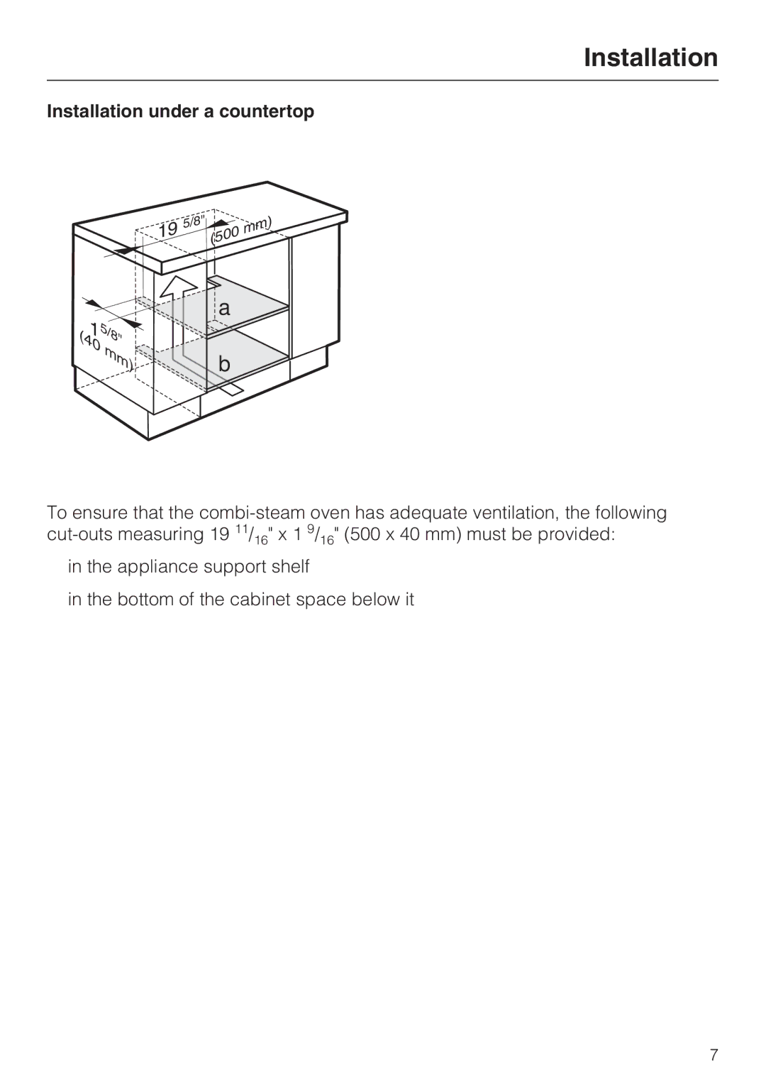 Miele DGC 4086 XL, DGC 4084 XL installation instructions Installation under a countertop 