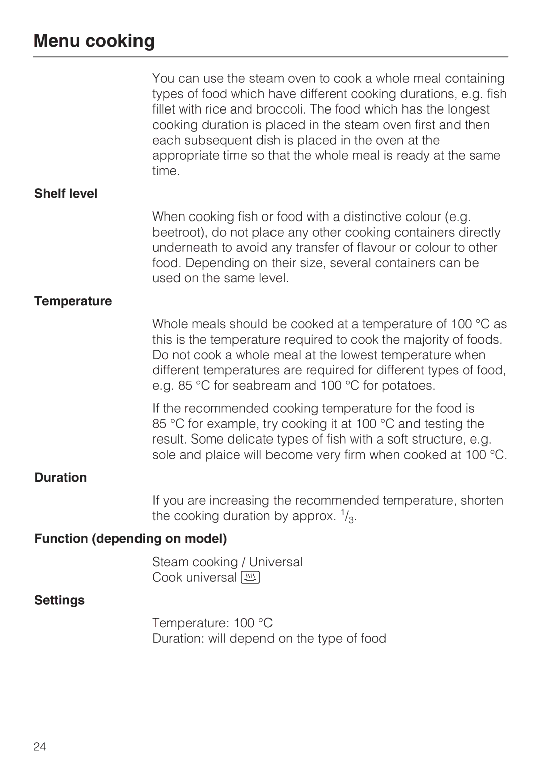 Miele DGC 5085 XL, DGC 5080 XL manual Menu cooking, Shelf level 