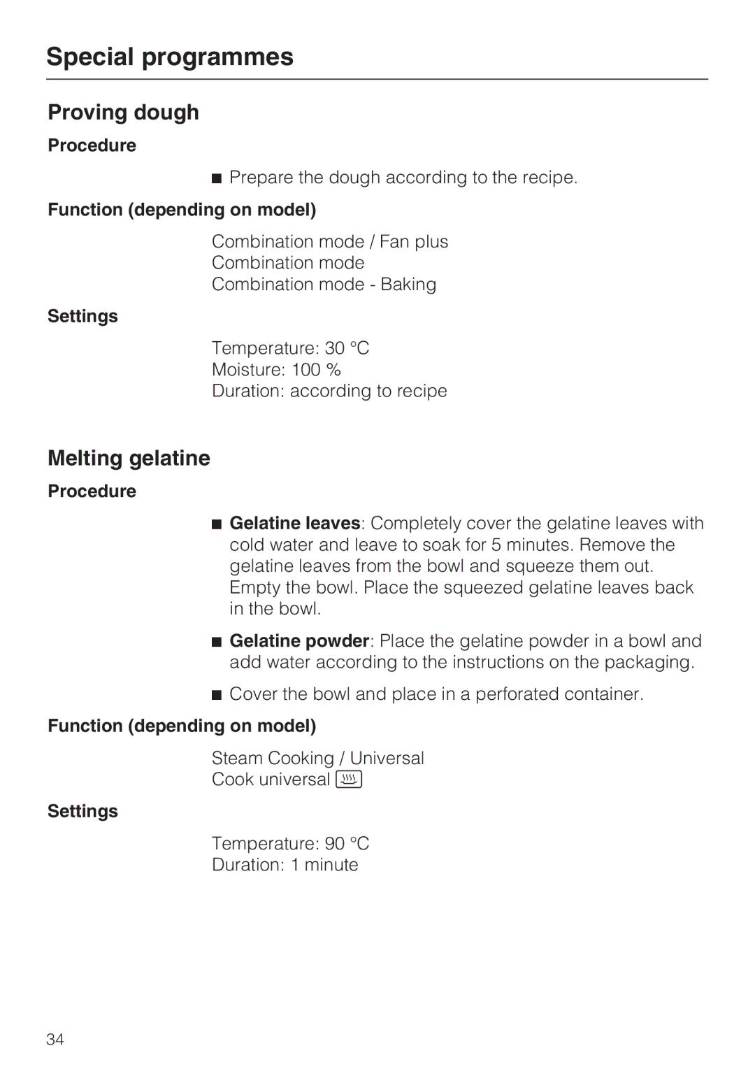 Miele DGC 5085 XL, DGC 5080 XL manual Proving dough, Melting gelatine 