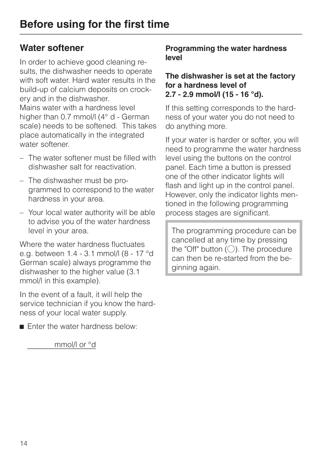 Miele dishwashers installation instructions Water softener 