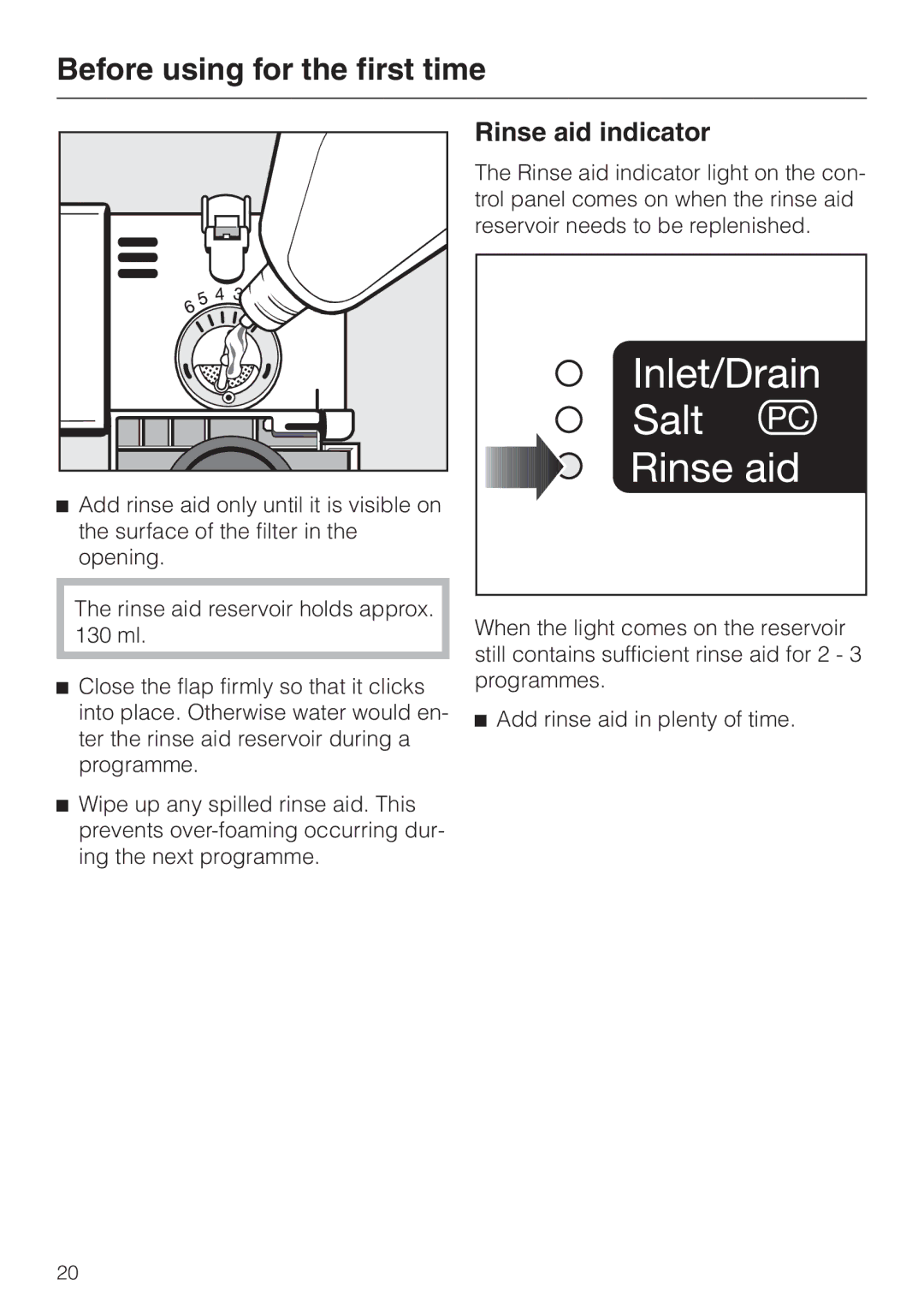 Miele dishwashers installation instructions Rinse aid indicator 