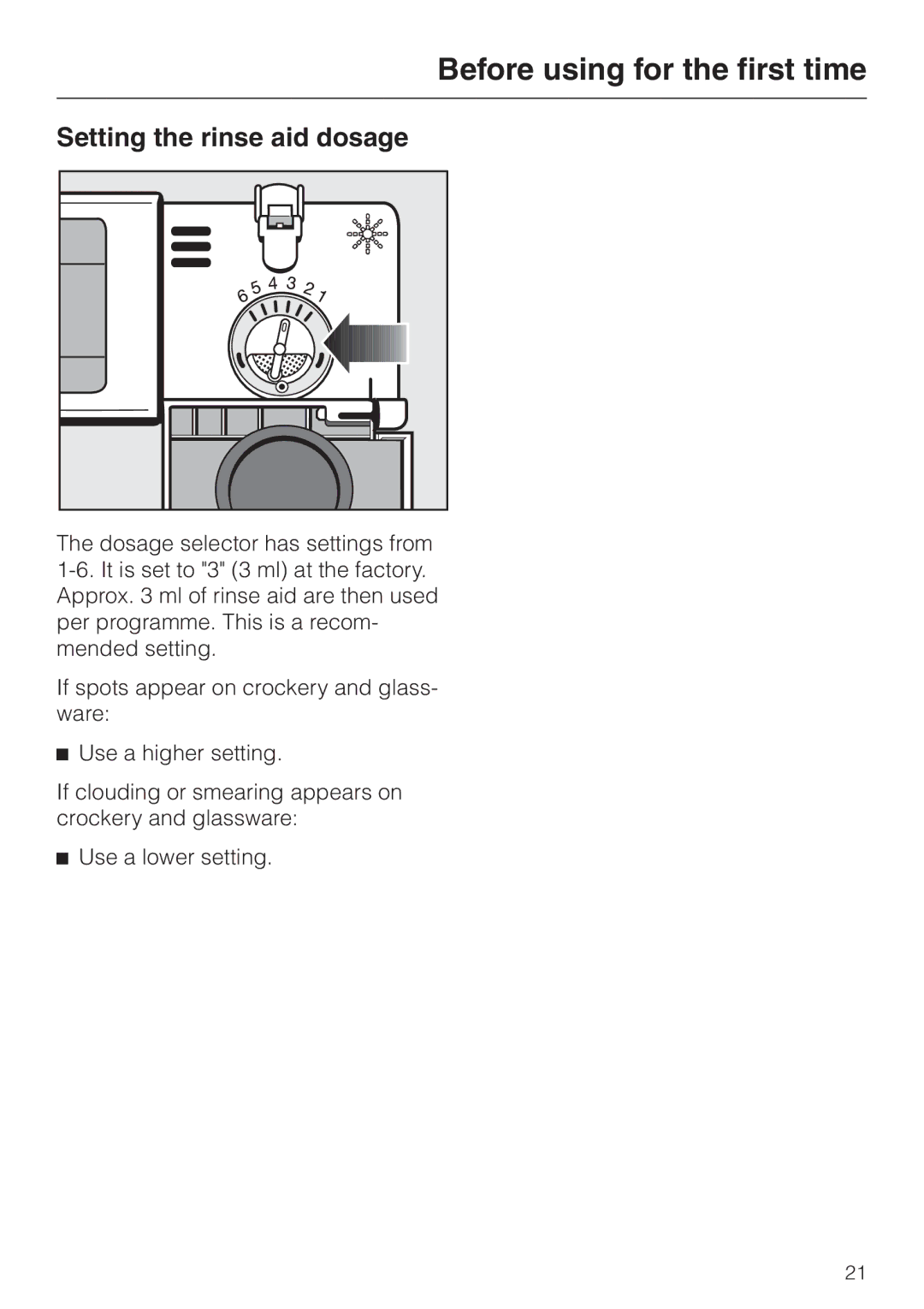 Miele dishwashers installation instructions Setting the rinse aid dosage 